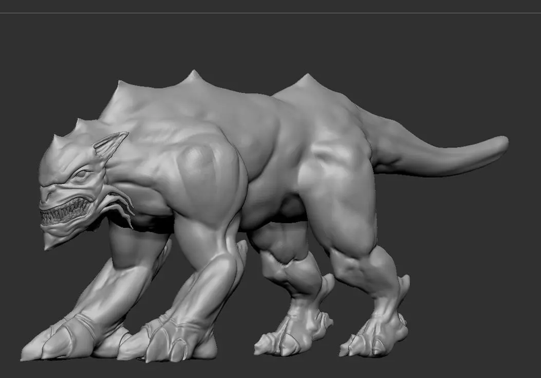 Beast creature with teeth and claws 3D model_0