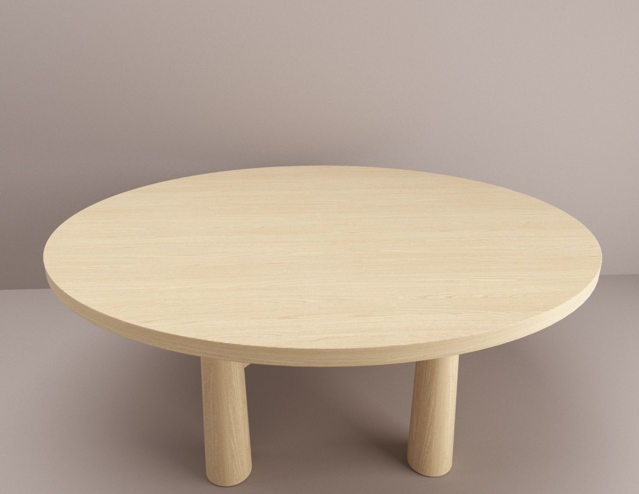 Round table in light oak  3D model_4