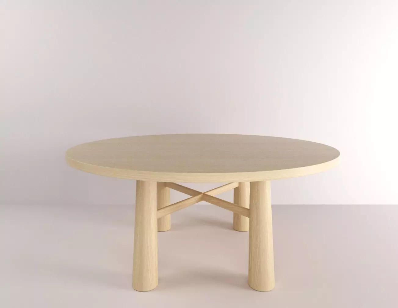 Round table in light oak  3D model_0