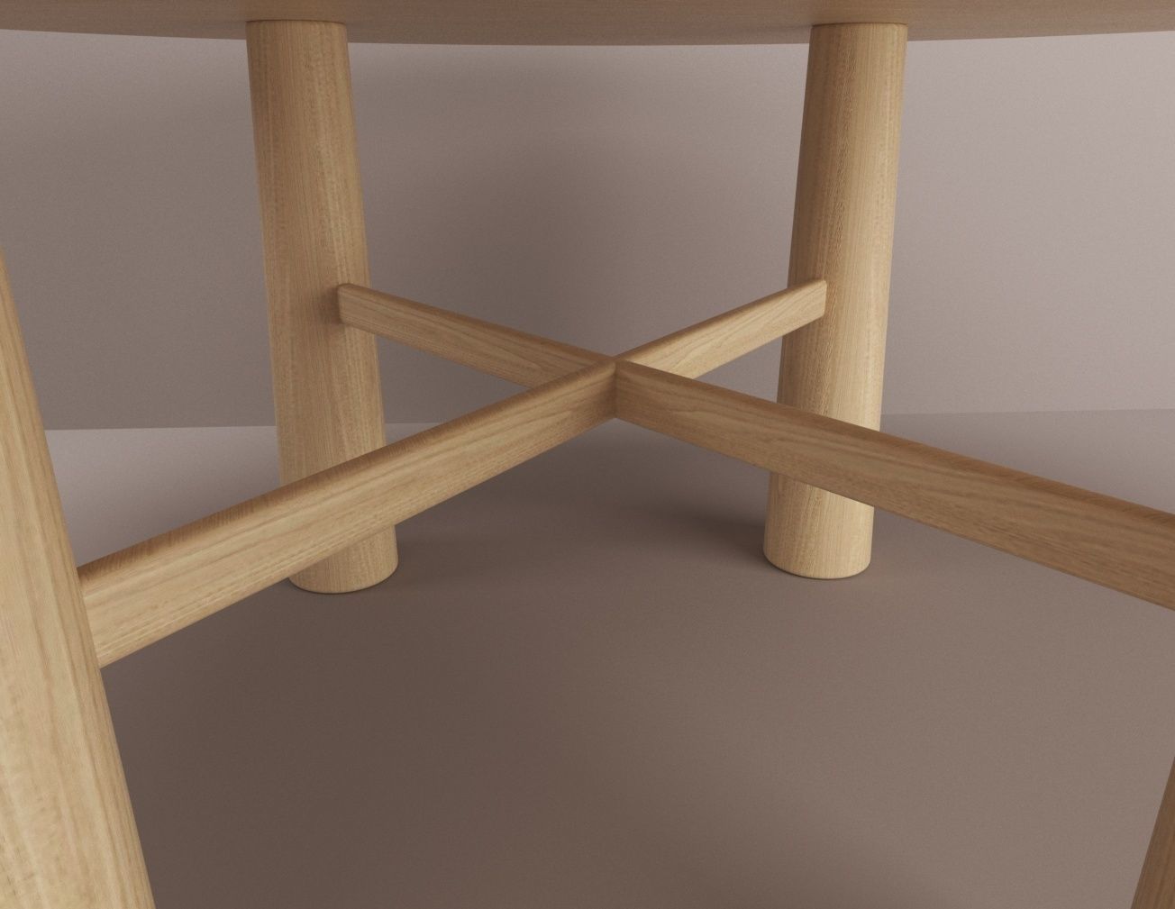 Round table in light oak  3D model_3
