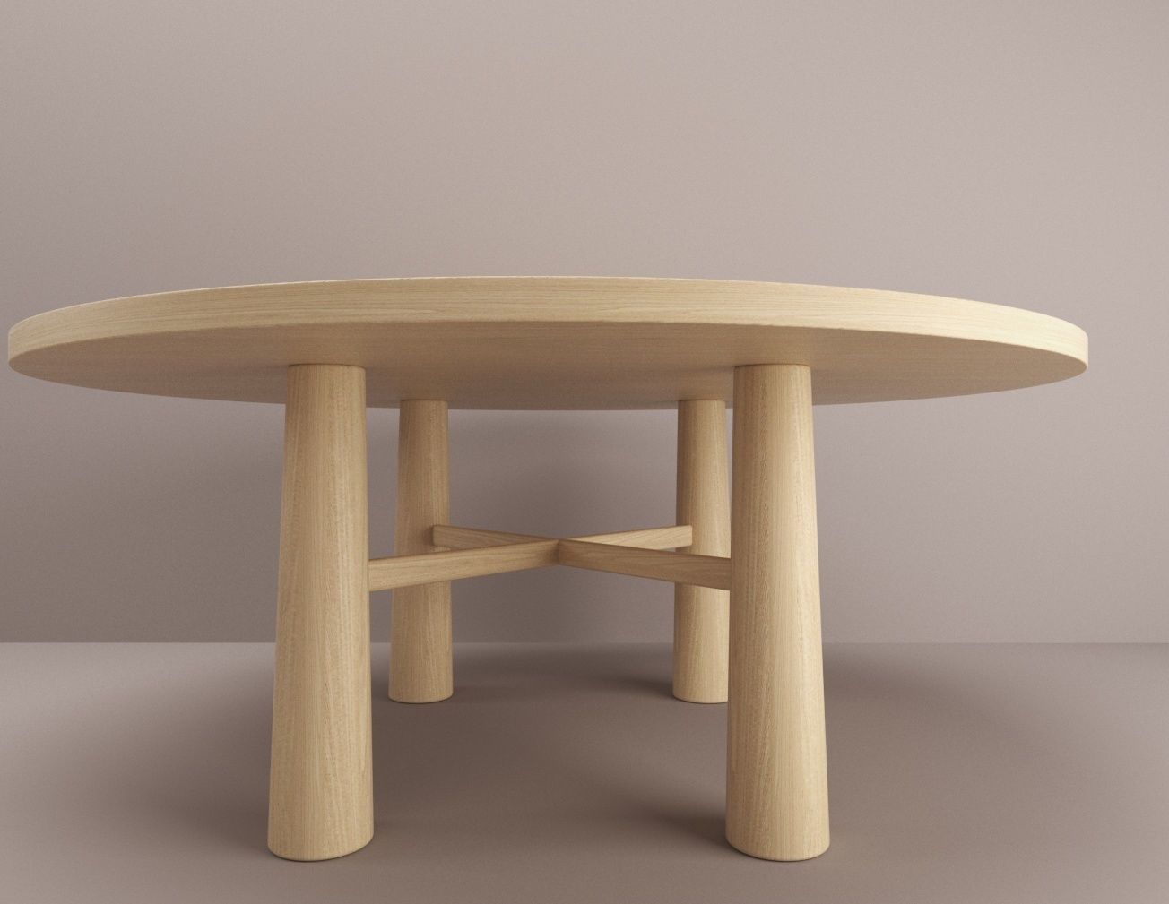 Round table in light oak  3D model_2