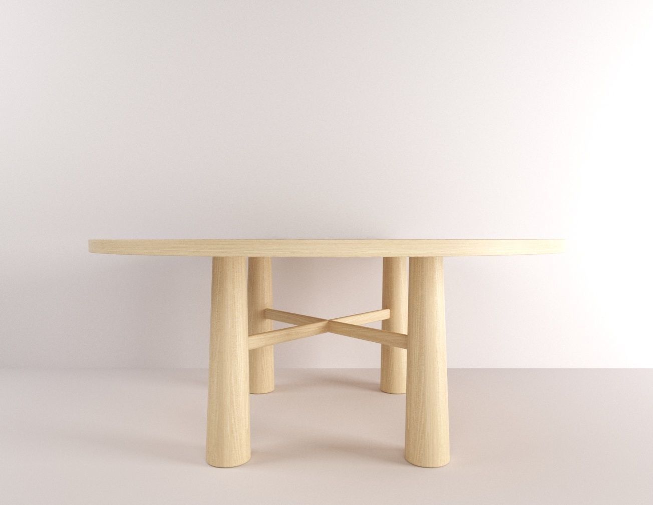 Round table in light oak  3D model_1
