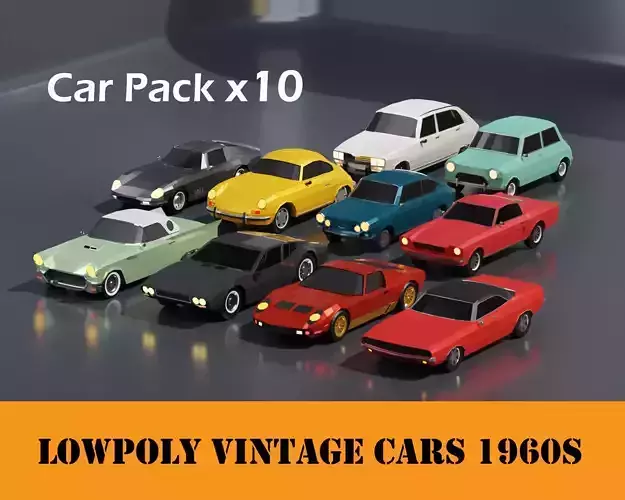 Lowpoly Vintage Cars Pack 1960s  Low-poly 3D model