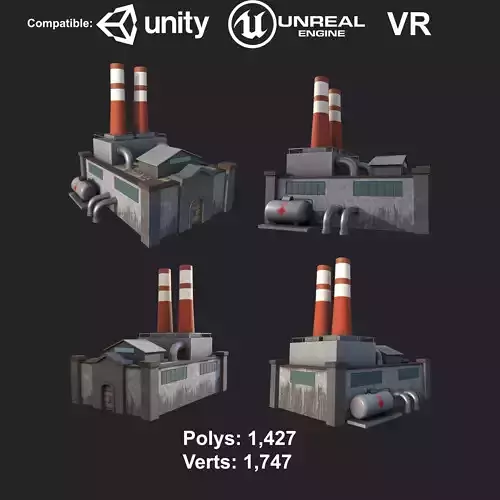 Old Abdoned Factory Low Poly Model Low-poly 3D