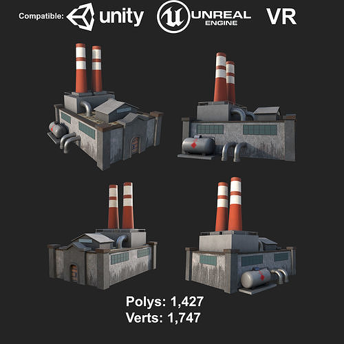 Old Abdoned Factory Low Poly Model Low-poly 3D Low-poly 3D model