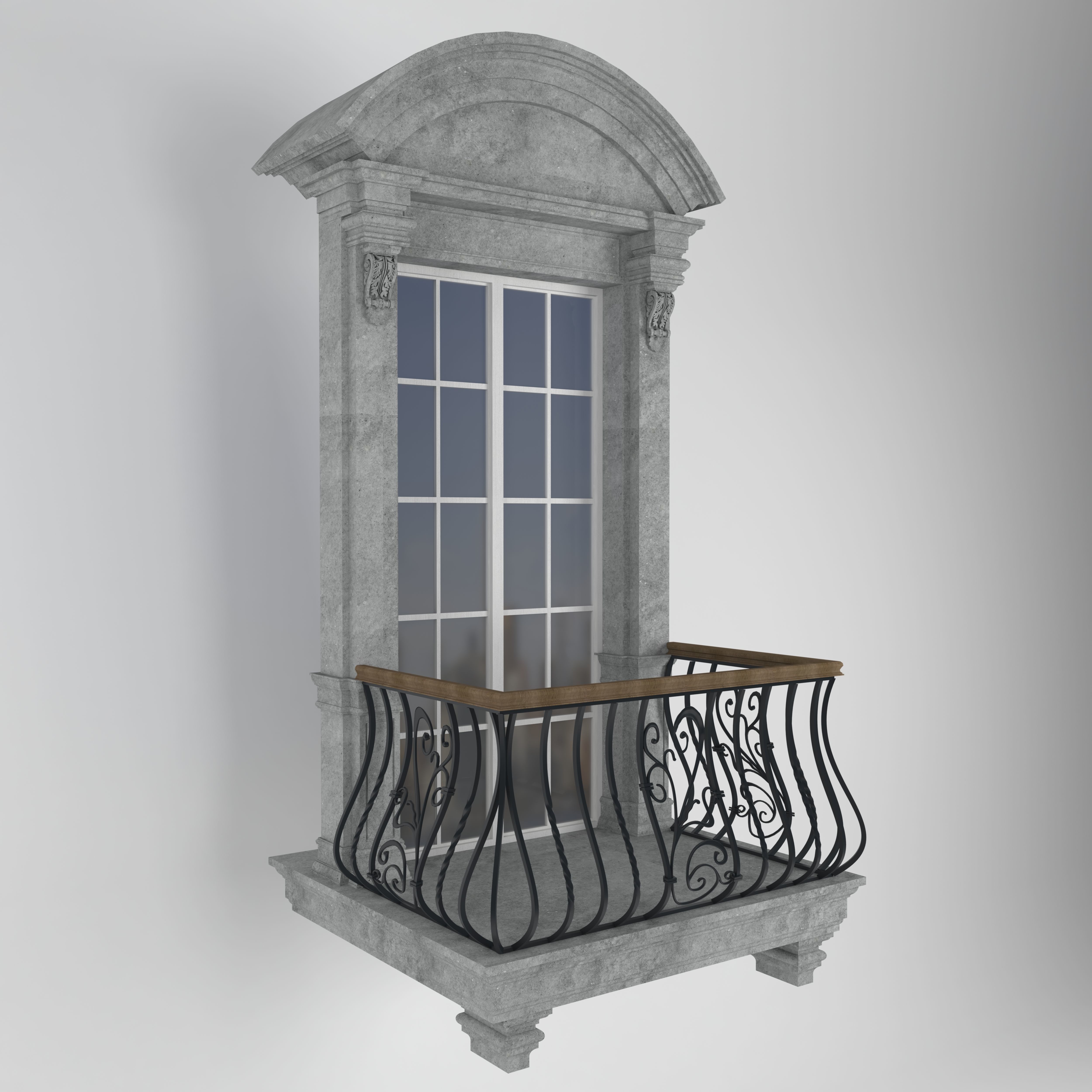 classical style window and balcony Low-poly 3D model_2