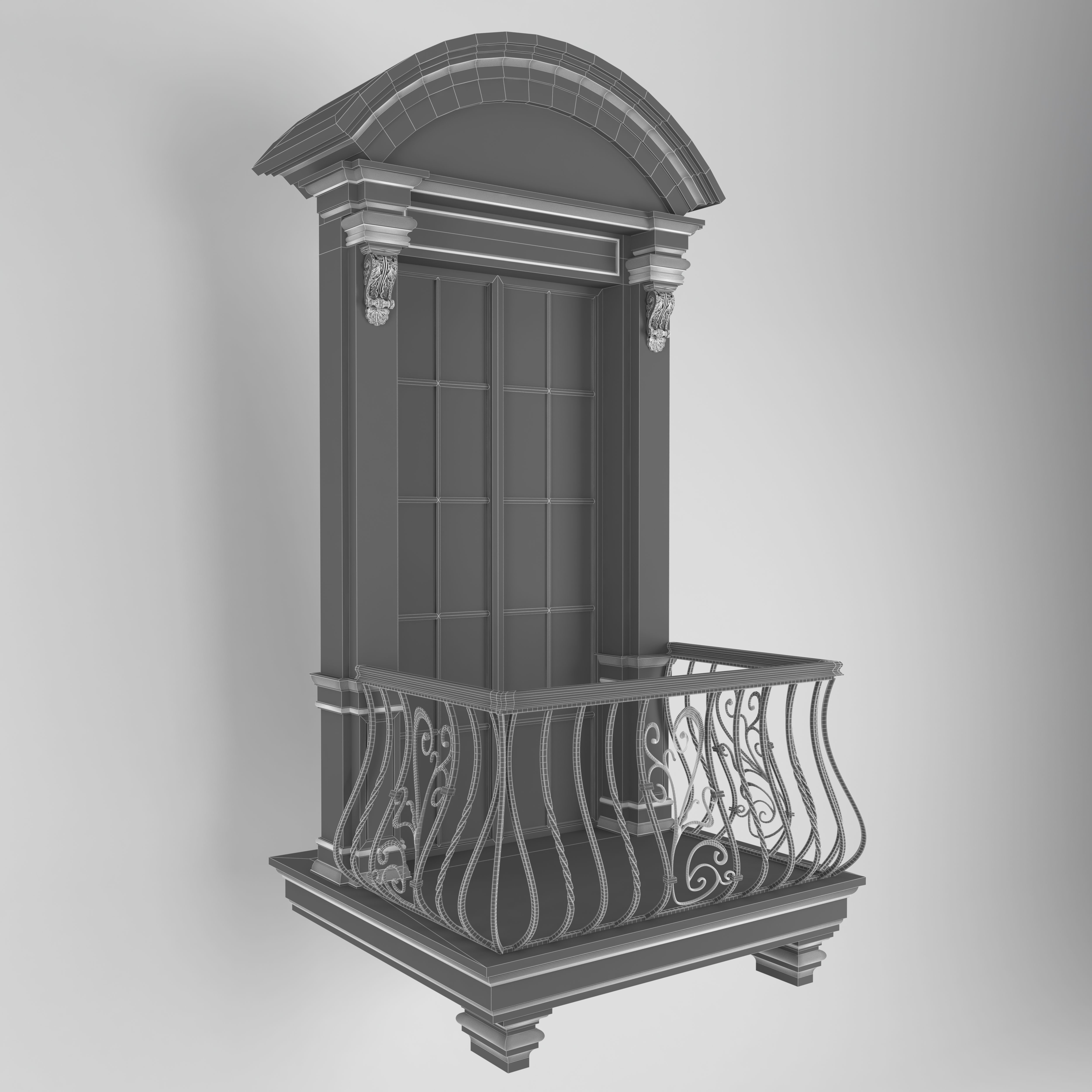 classical style window and balcony Low-poly 3D model_9