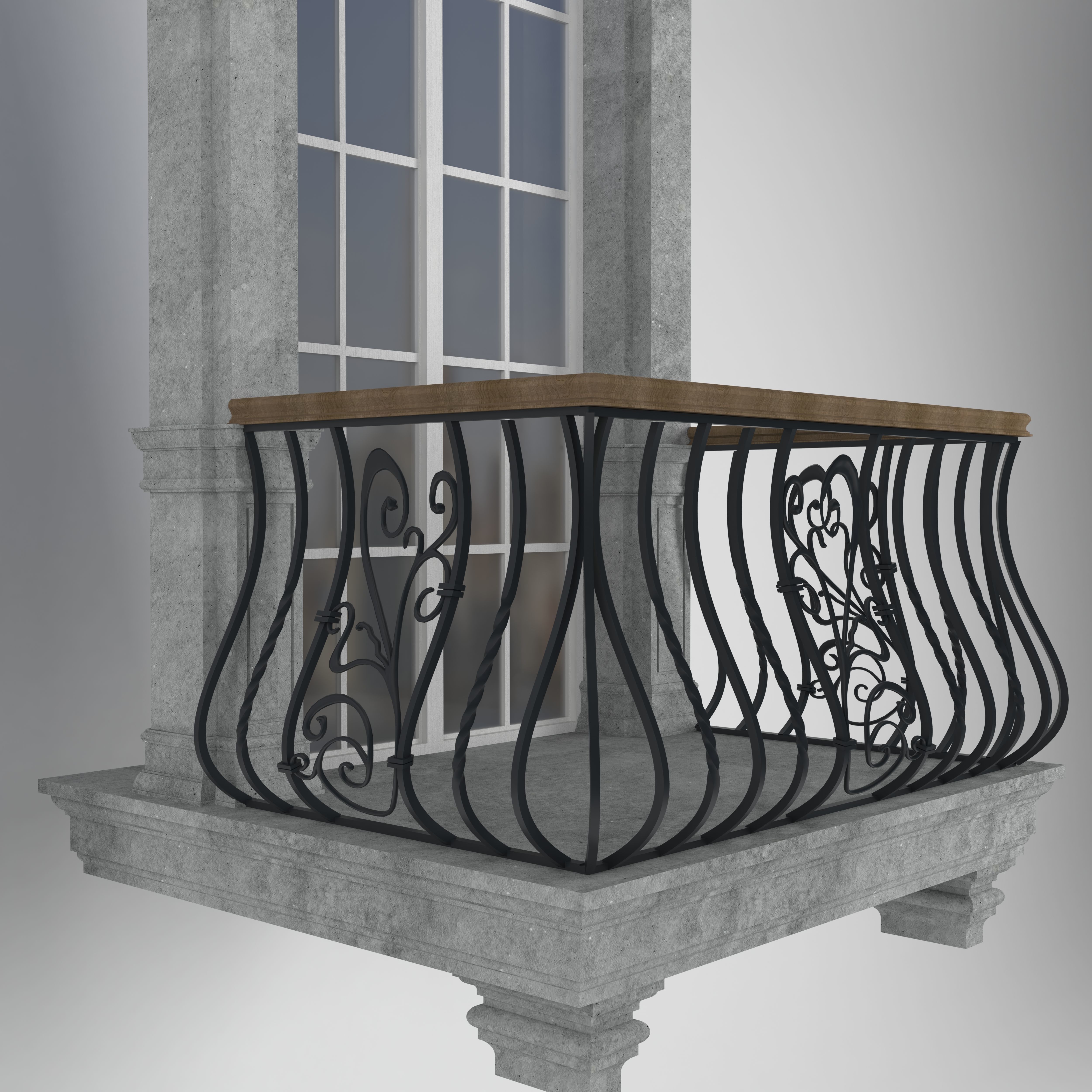classical style window and balcony Low-poly 3D model_4