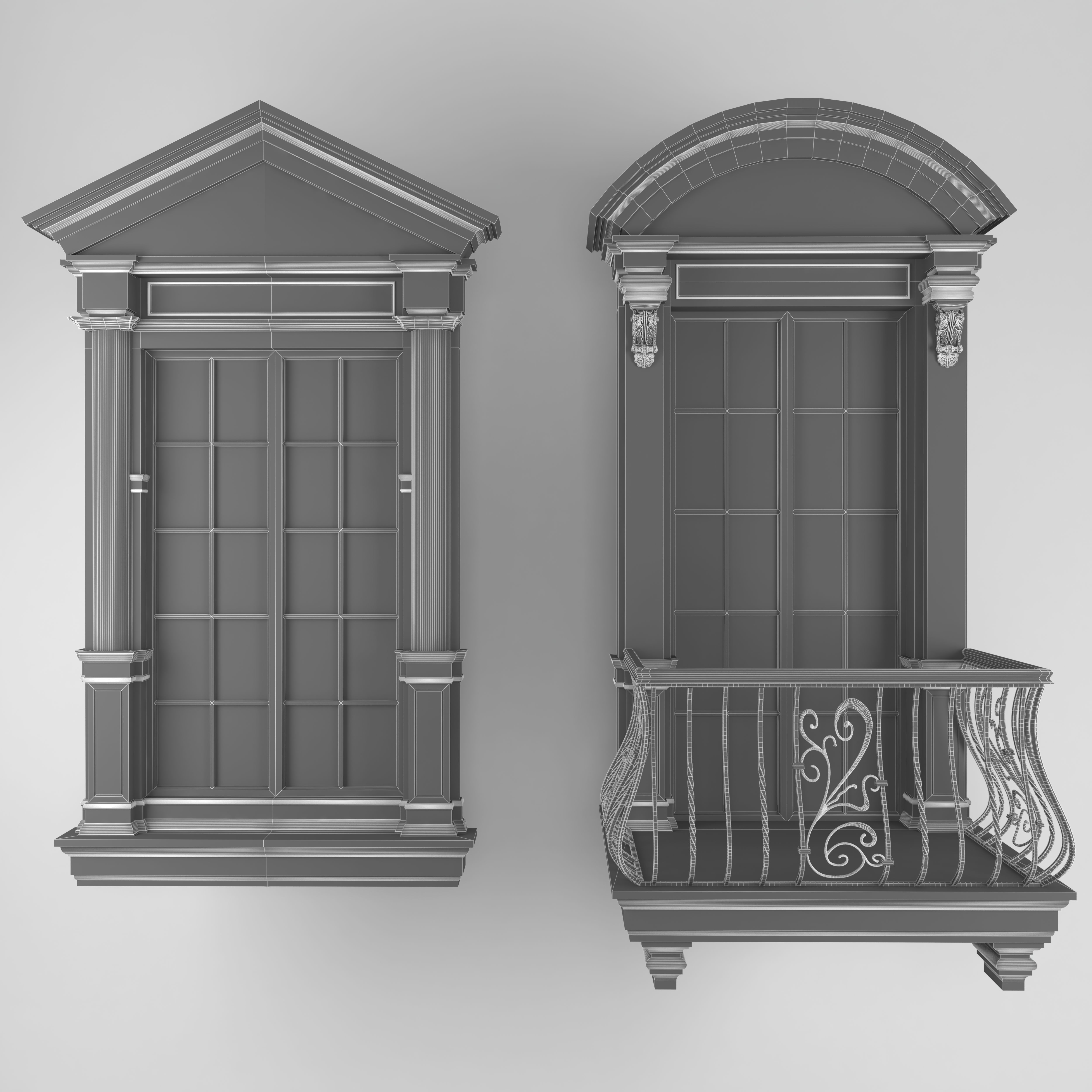 classical style window and balcony Low-poly 3D model_7