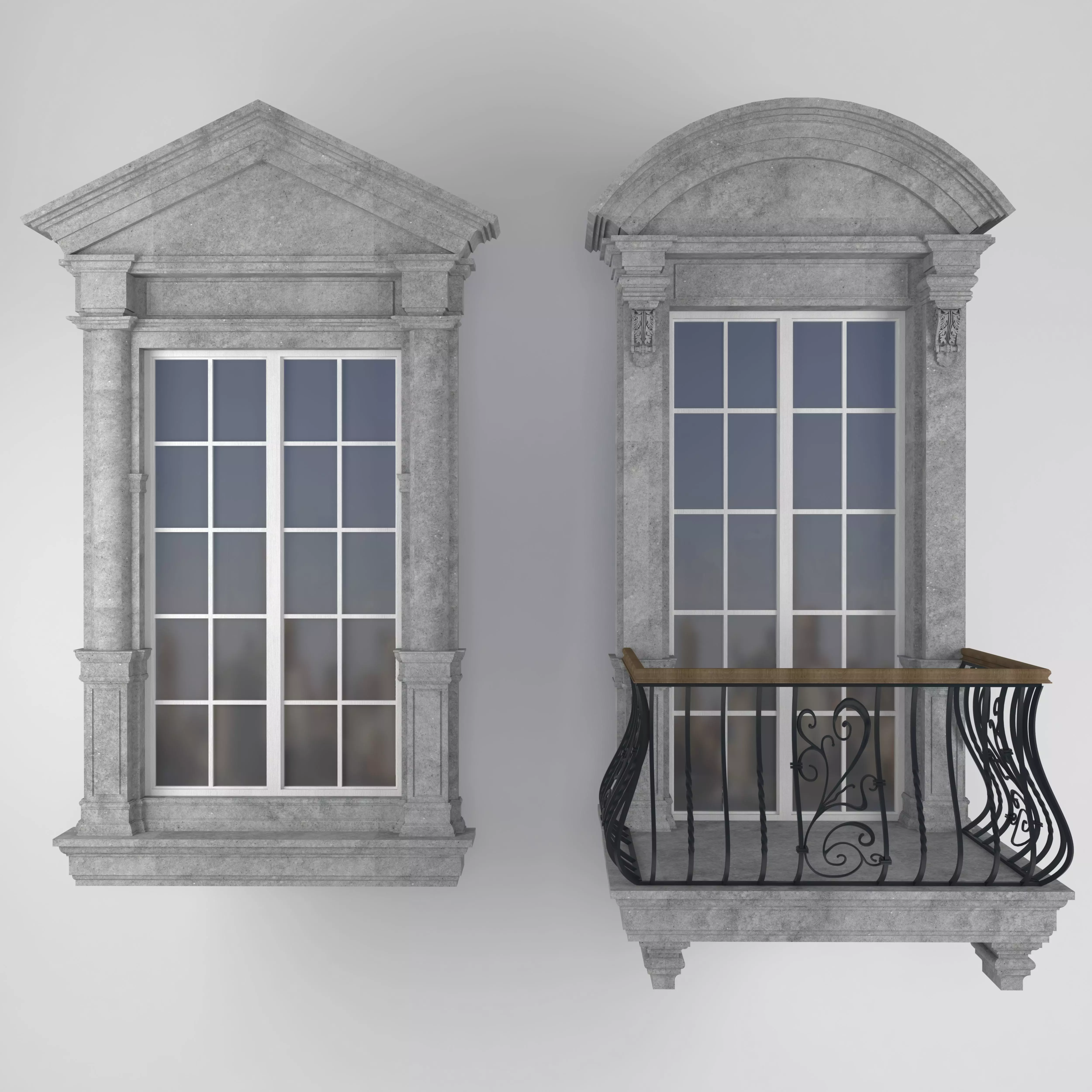 classical style window and balcony Low-poly 3D model_0