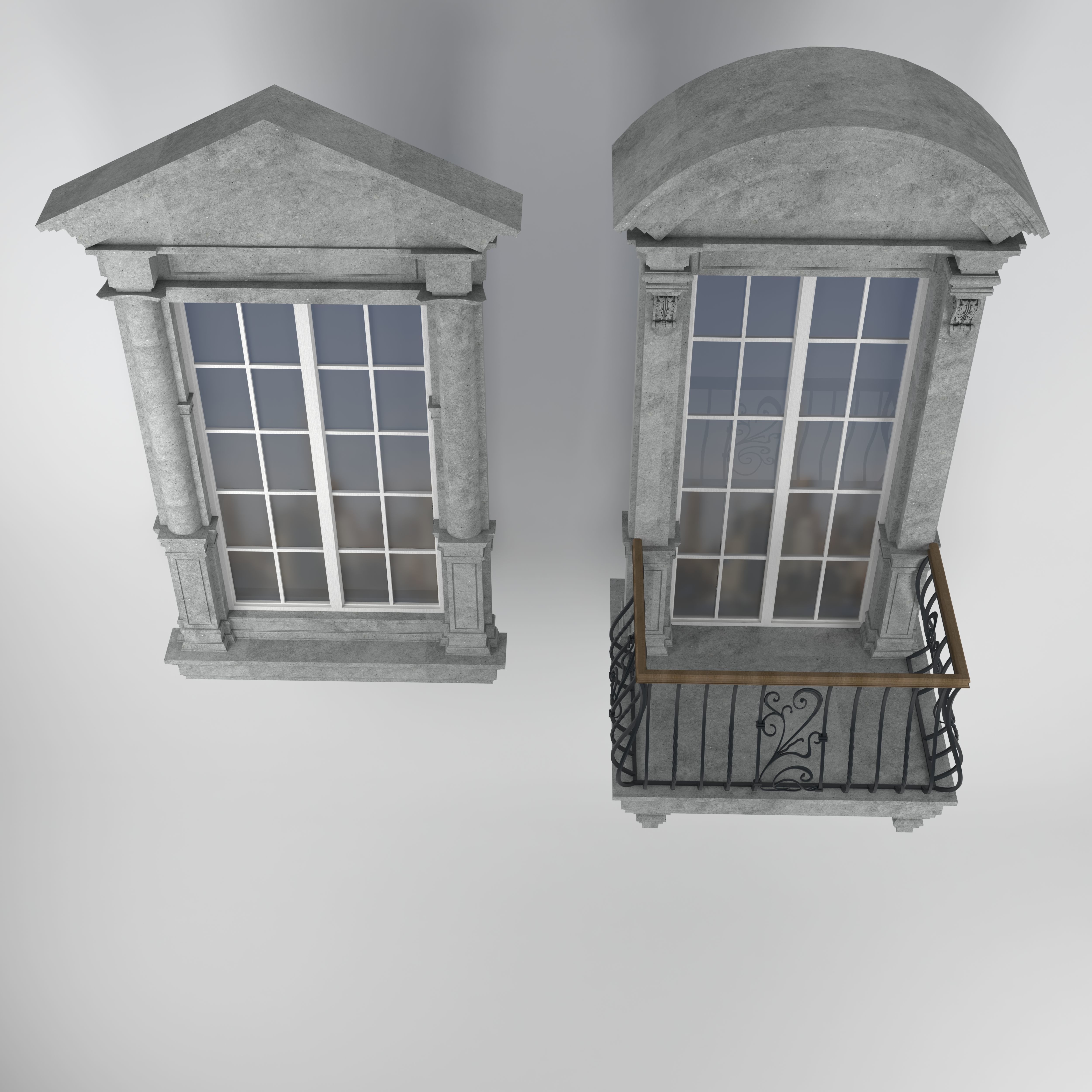classical style window and balcony Low-poly 3D model_6