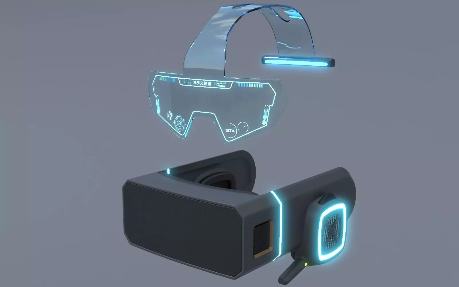 Military sci-fi helmet glasses and VR pack x2 3D Model Collection_0