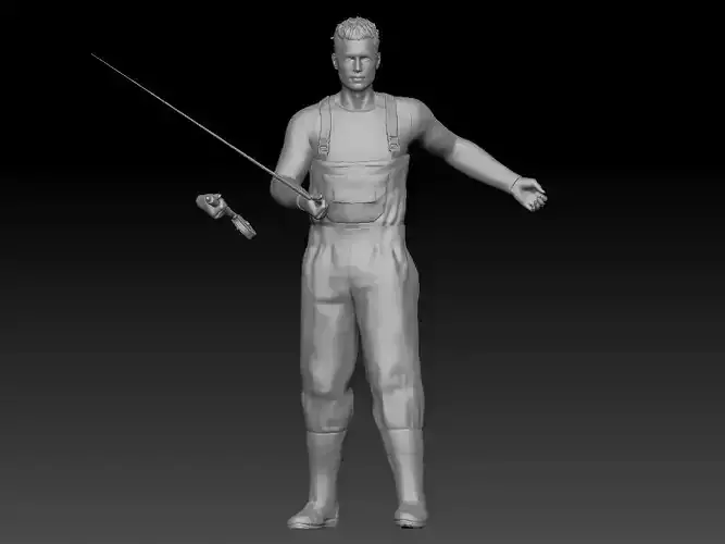 FISHERMAN 2 man holding fishing pole 3D print model