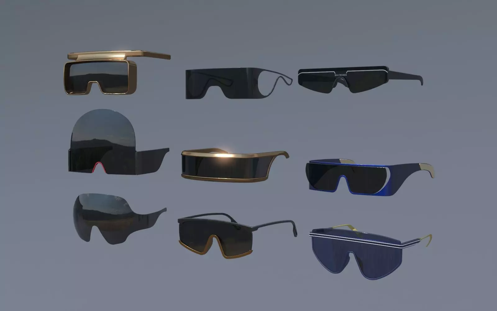 Fashion Sci fi glasses pack x9 3D Model Collection_0
