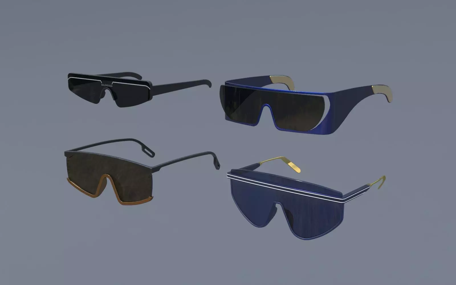 Fashion Sci fi glasses pack x4 3D Model Collection_0