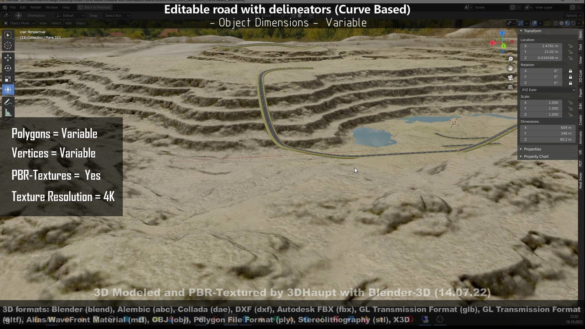 Editable Road with Delineators - Curve Based Low-poly 3D model_57