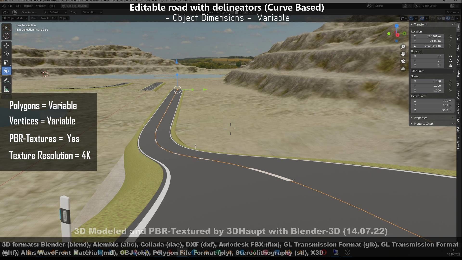 Editable Road with Delineators - Curve Based Low-poly 3D model_29