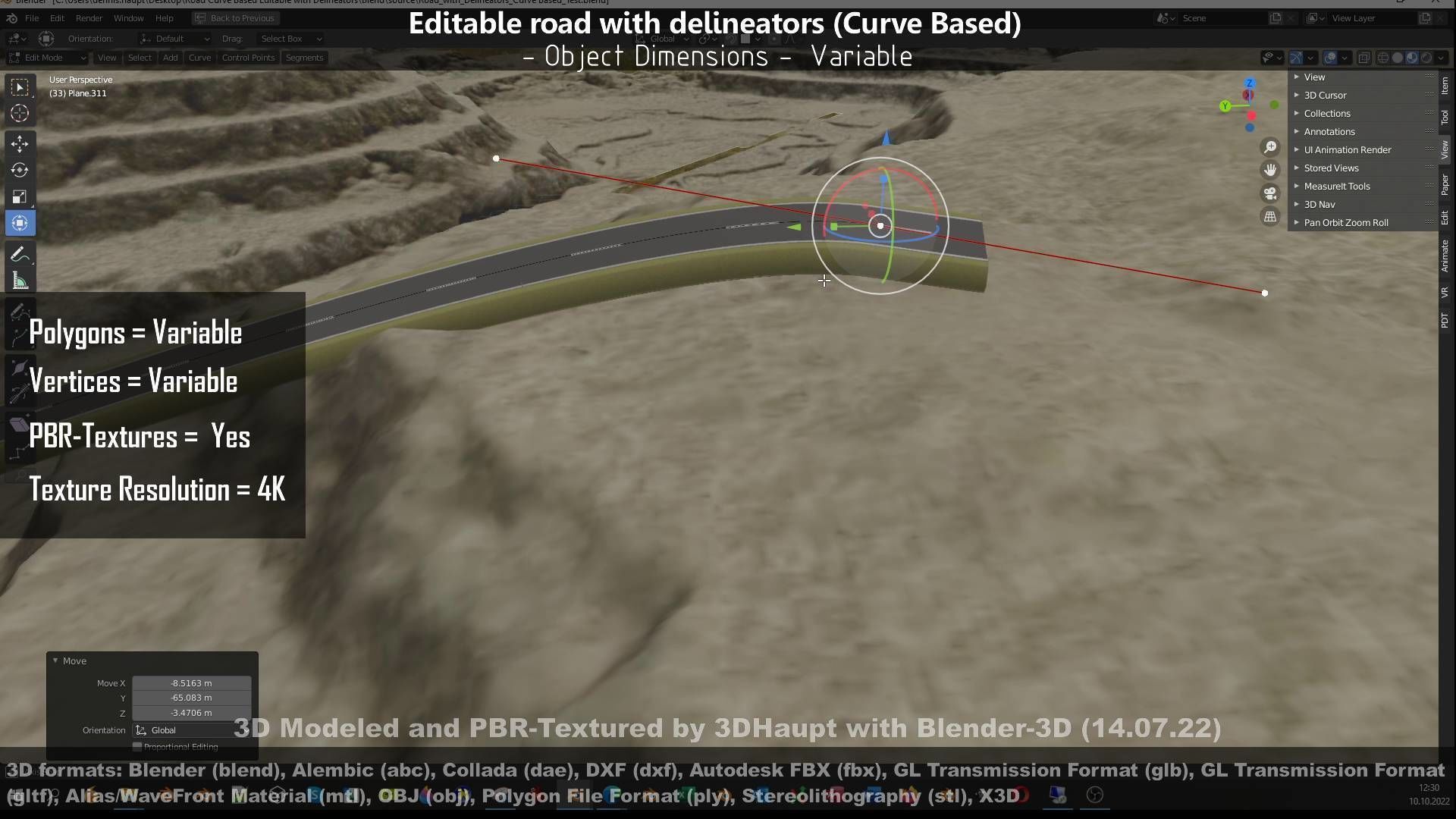 Editable Road with Delineators - Curve Based Low-poly 3D model_71