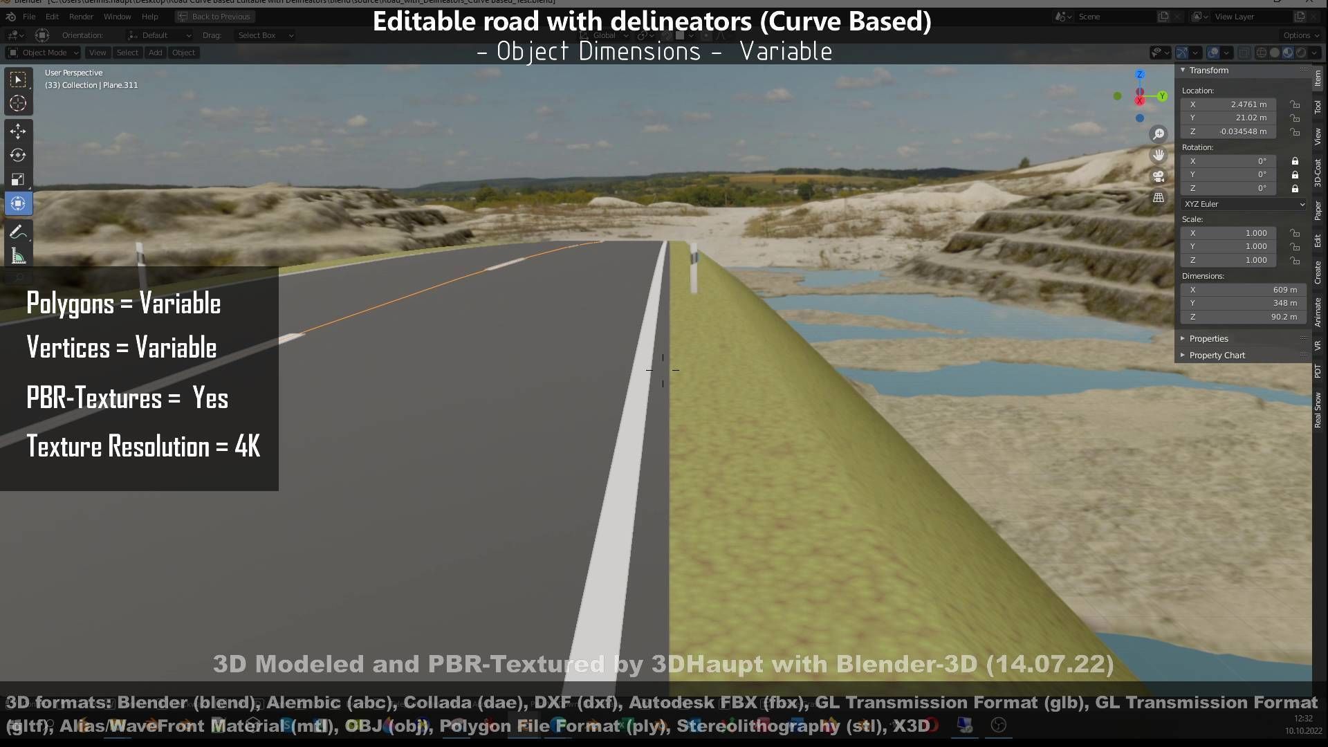 Editable Road with Delineators - Curve Based Low-poly 3D model_90
