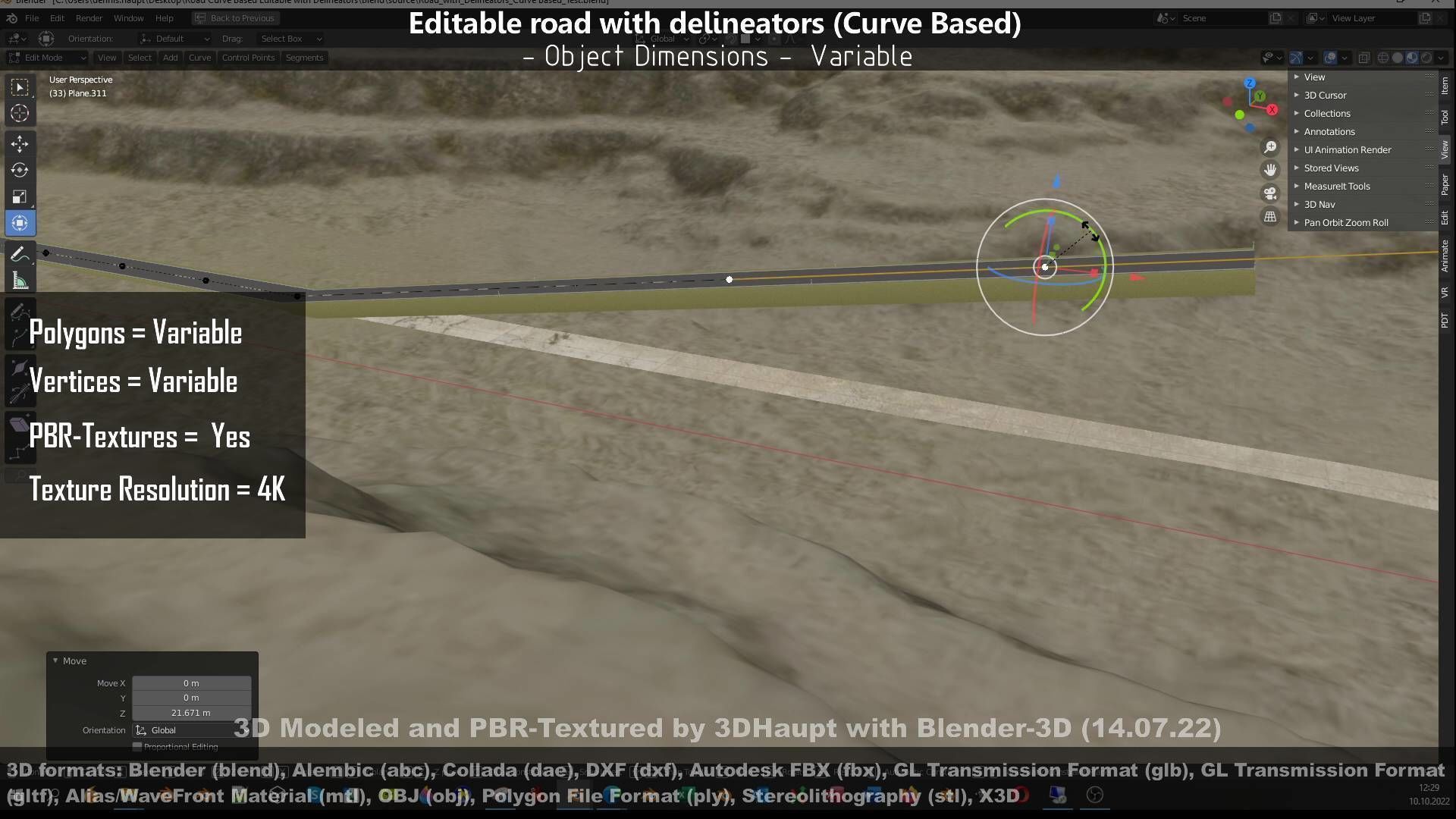 Editable Road with Delineators - Curve Based Low-poly 3D model_140