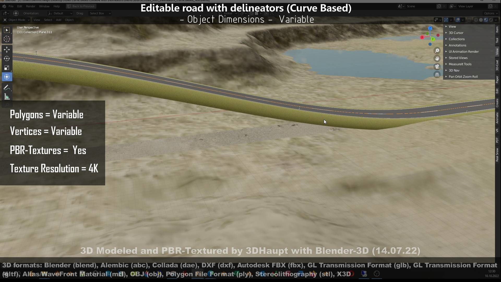 Editable Road with Delineators - Curve Based Low-poly 3D model_35