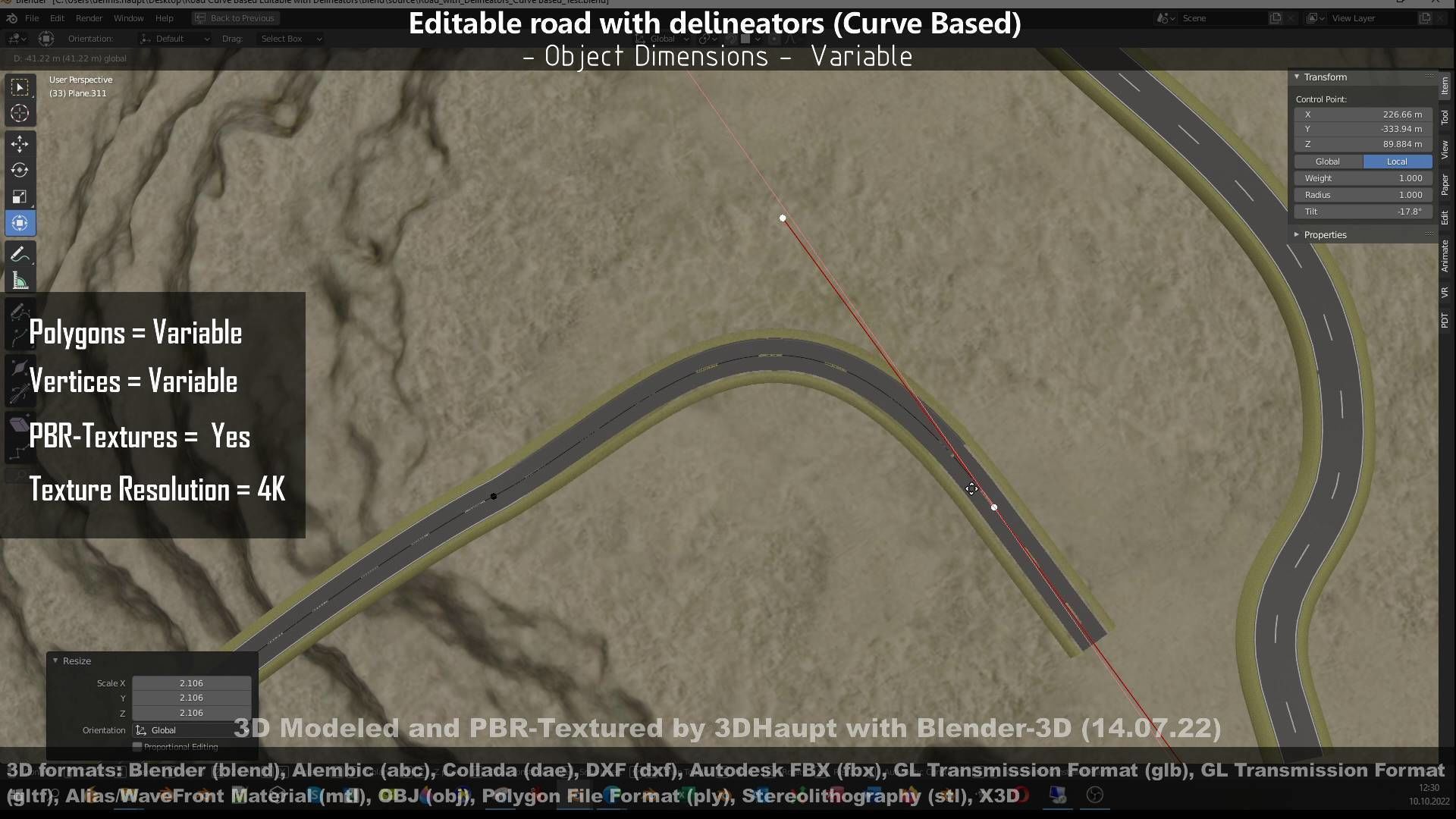 Editable Road with Delineators - Curve Based Low-poly 3D model_45