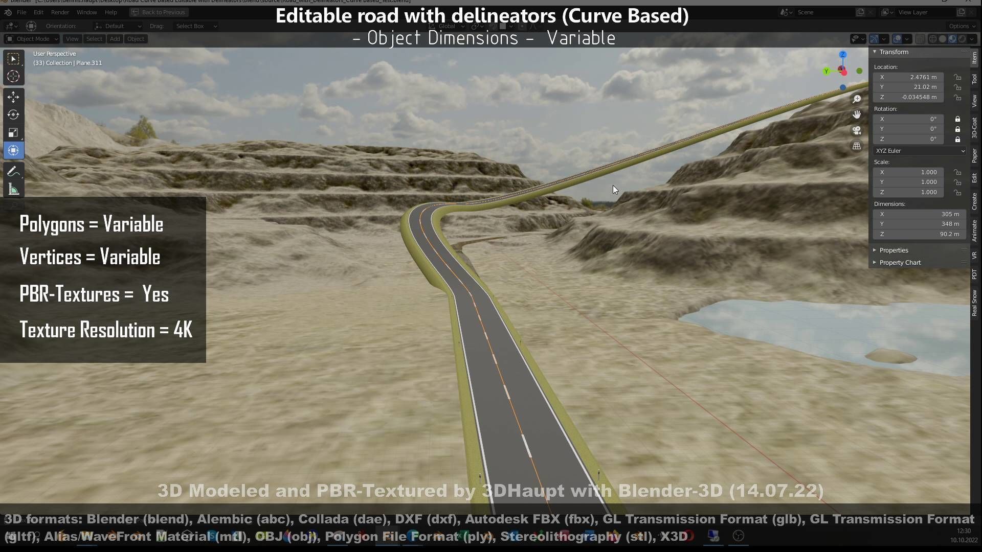 Editable Road with Delineators - Curve Based Low-poly 3D model_117