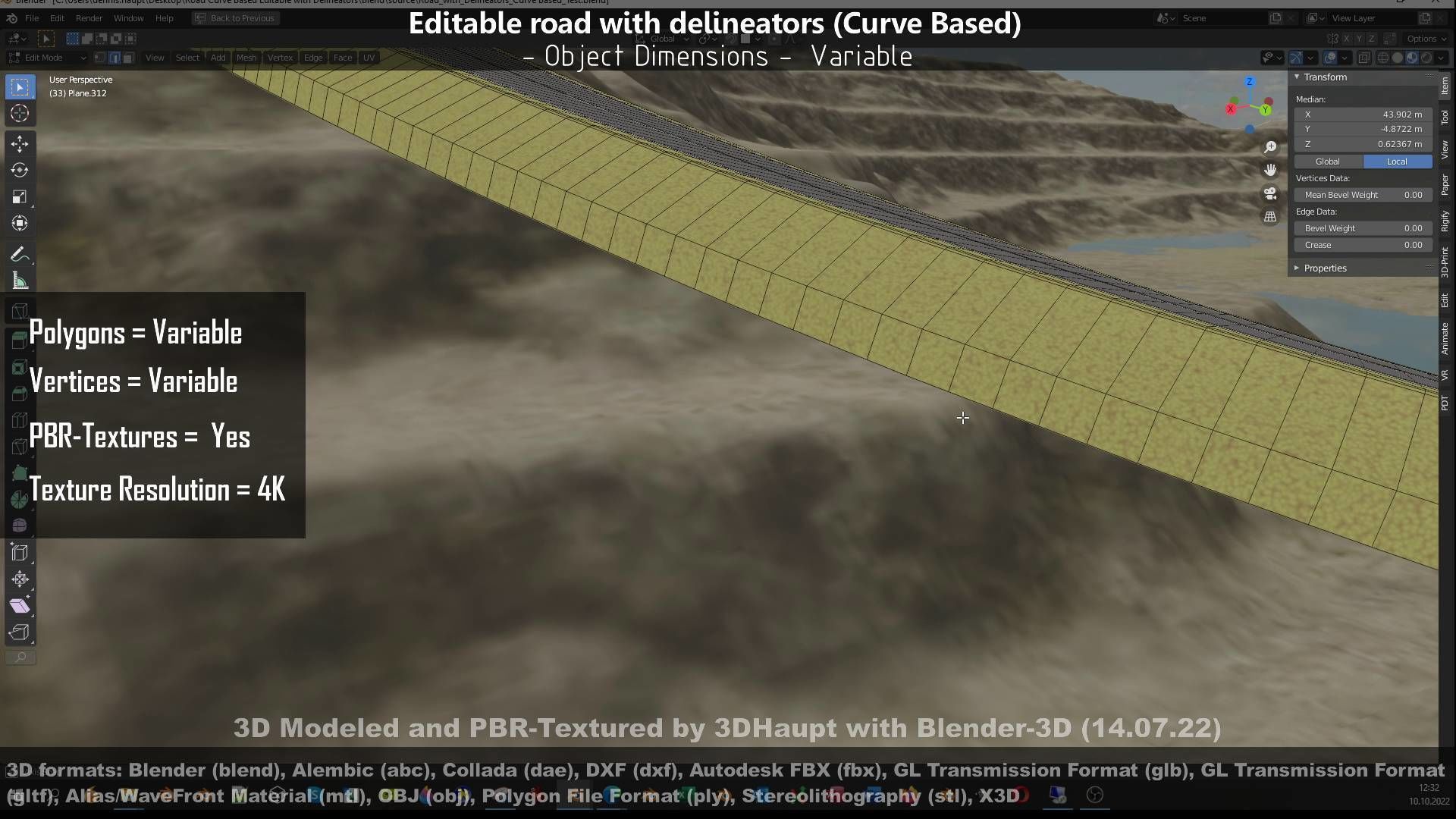 Editable Road with Delineators - Curve Based Low-poly 3D model_126