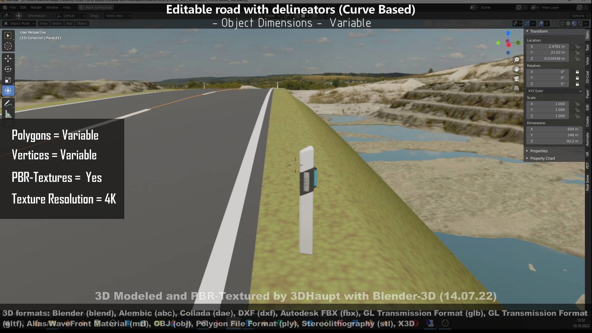 Editable Road with Delineators - Curve Based Low-poly 3D model_44