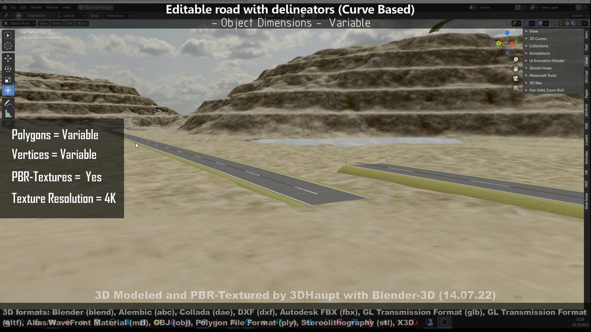 Editable Road with Delineators - Curve Based Low-poly 3D model_132