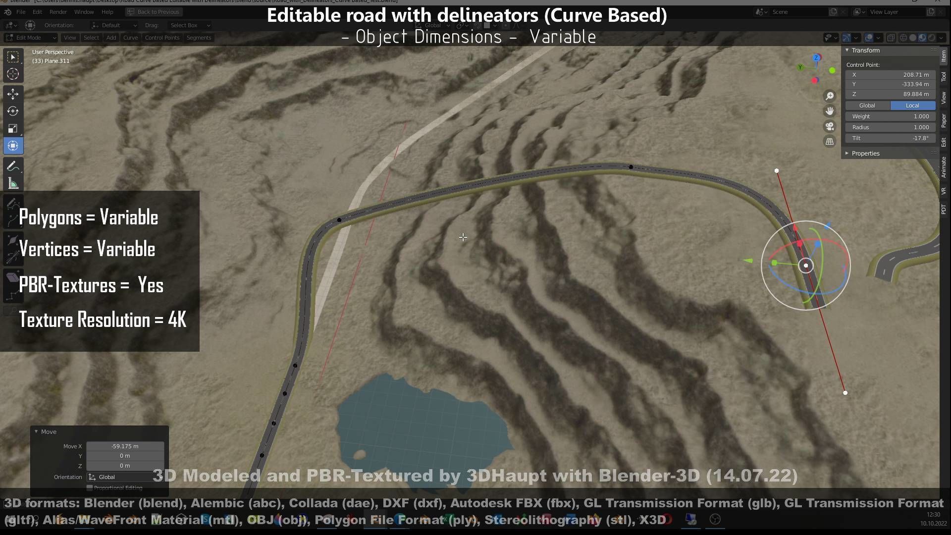Editable Road with Delineators - Curve Based Low-poly 3D model_26