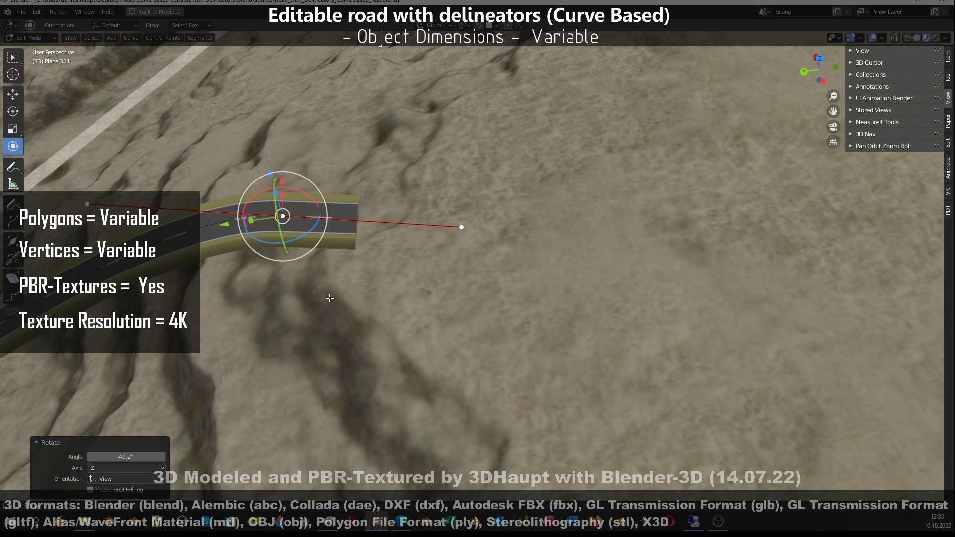 Editable Road with Delineators - Curve Based Low-poly 3D model_66