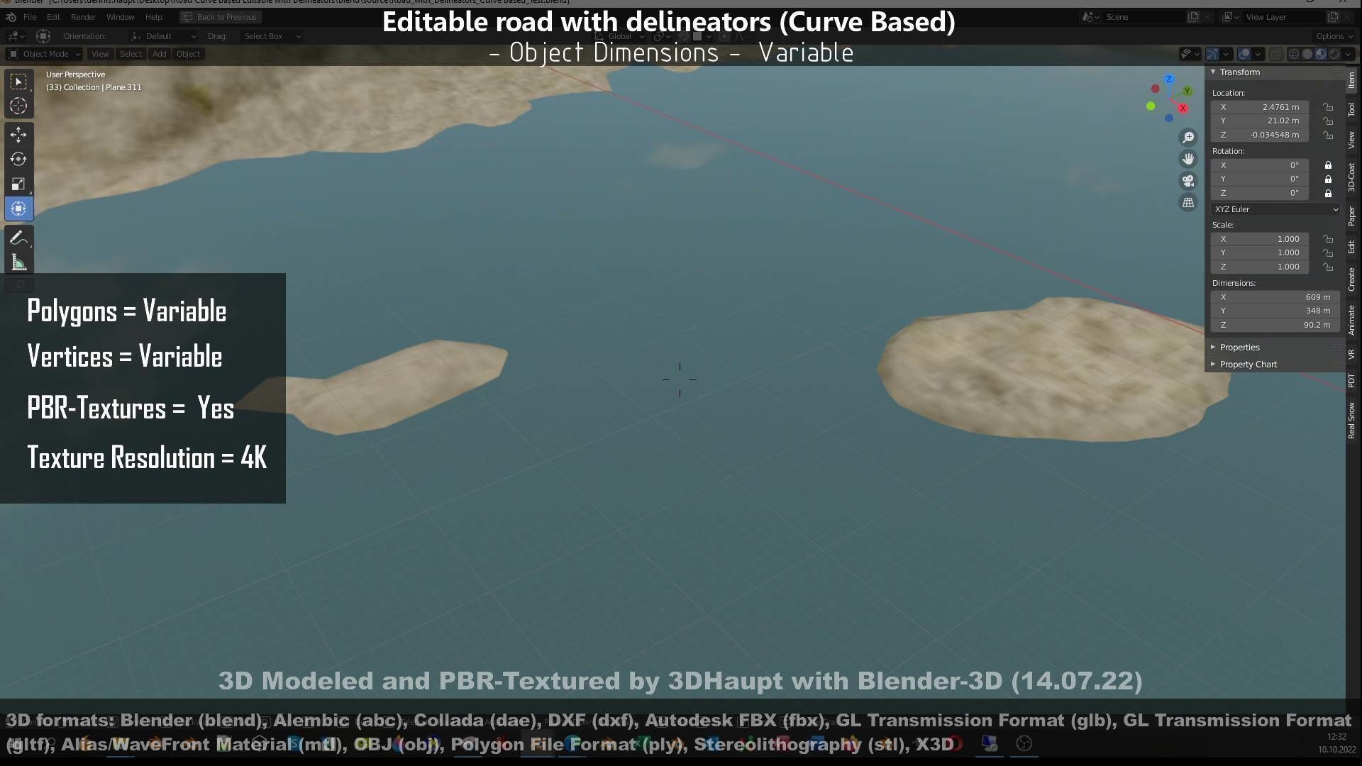 Editable Road with Delineators - Curve Based Low-poly 3D model_21