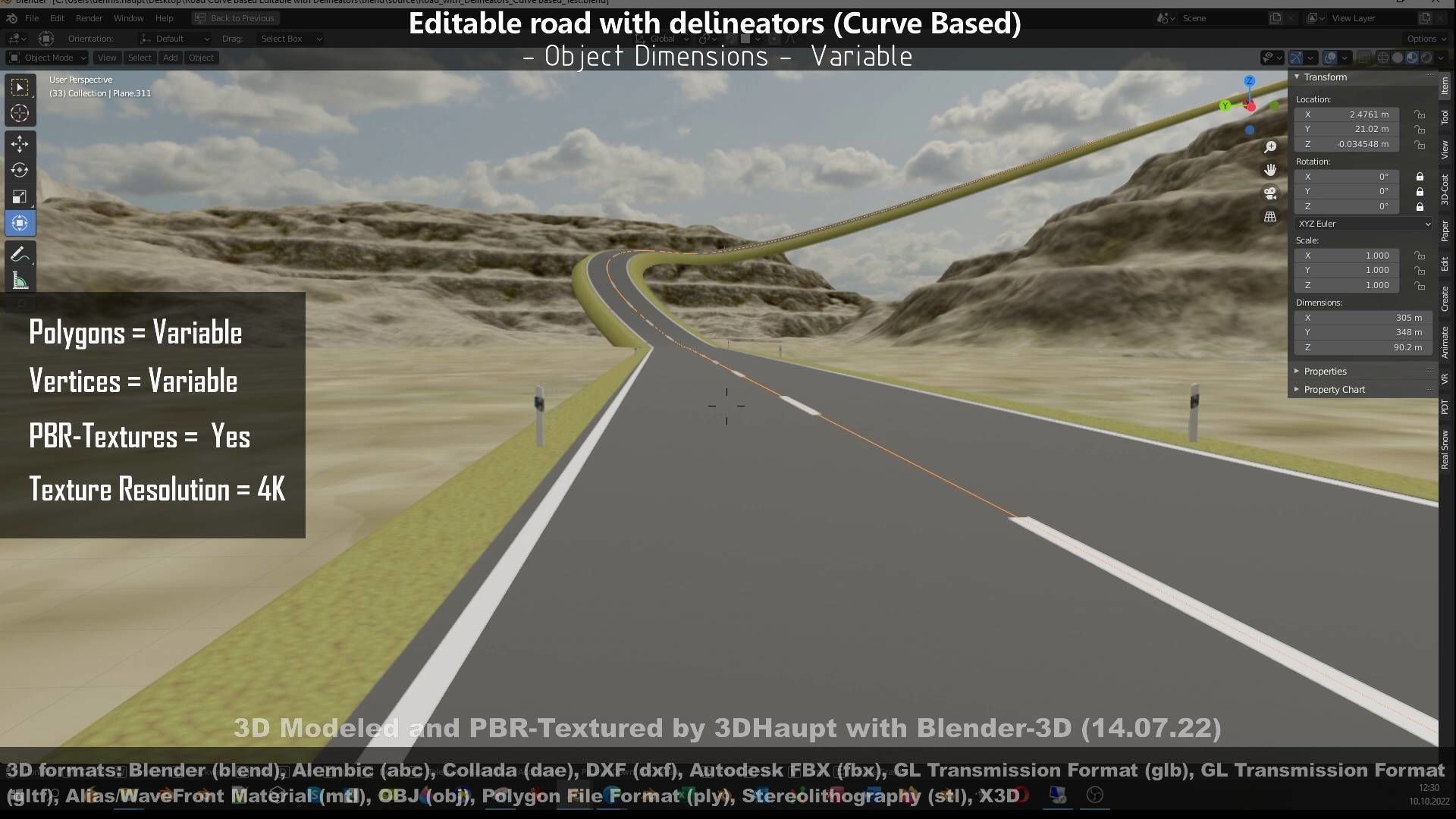Editable Road with Delineators - Curve Based Low-poly 3D model_11
