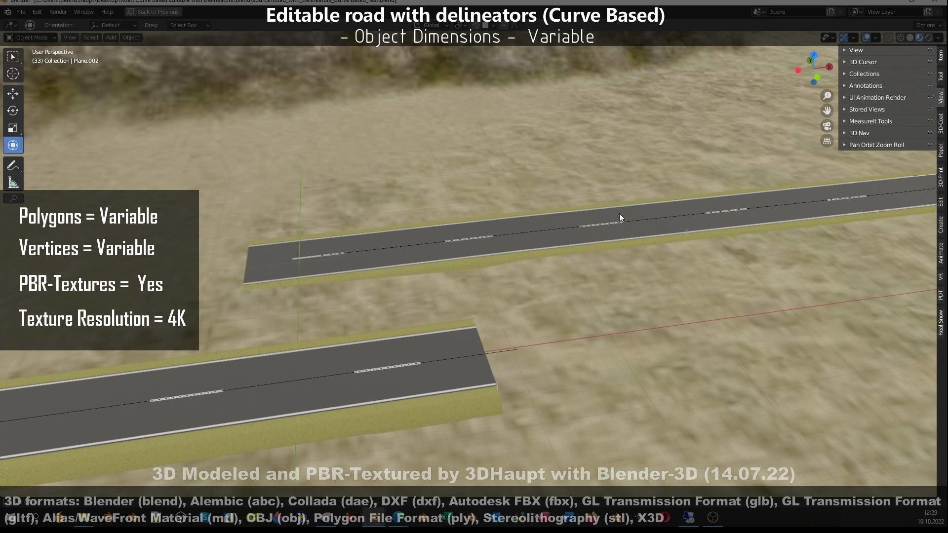 Editable Road with Delineators - Curve Based Low-poly 3D model_100