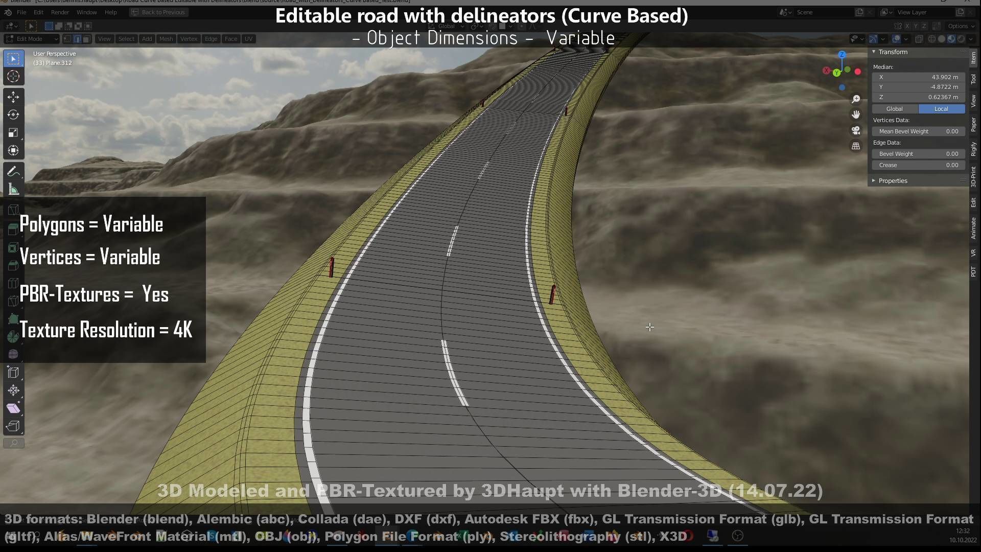 Editable Road with Delineators - Curve Based Low-poly 3D model_34