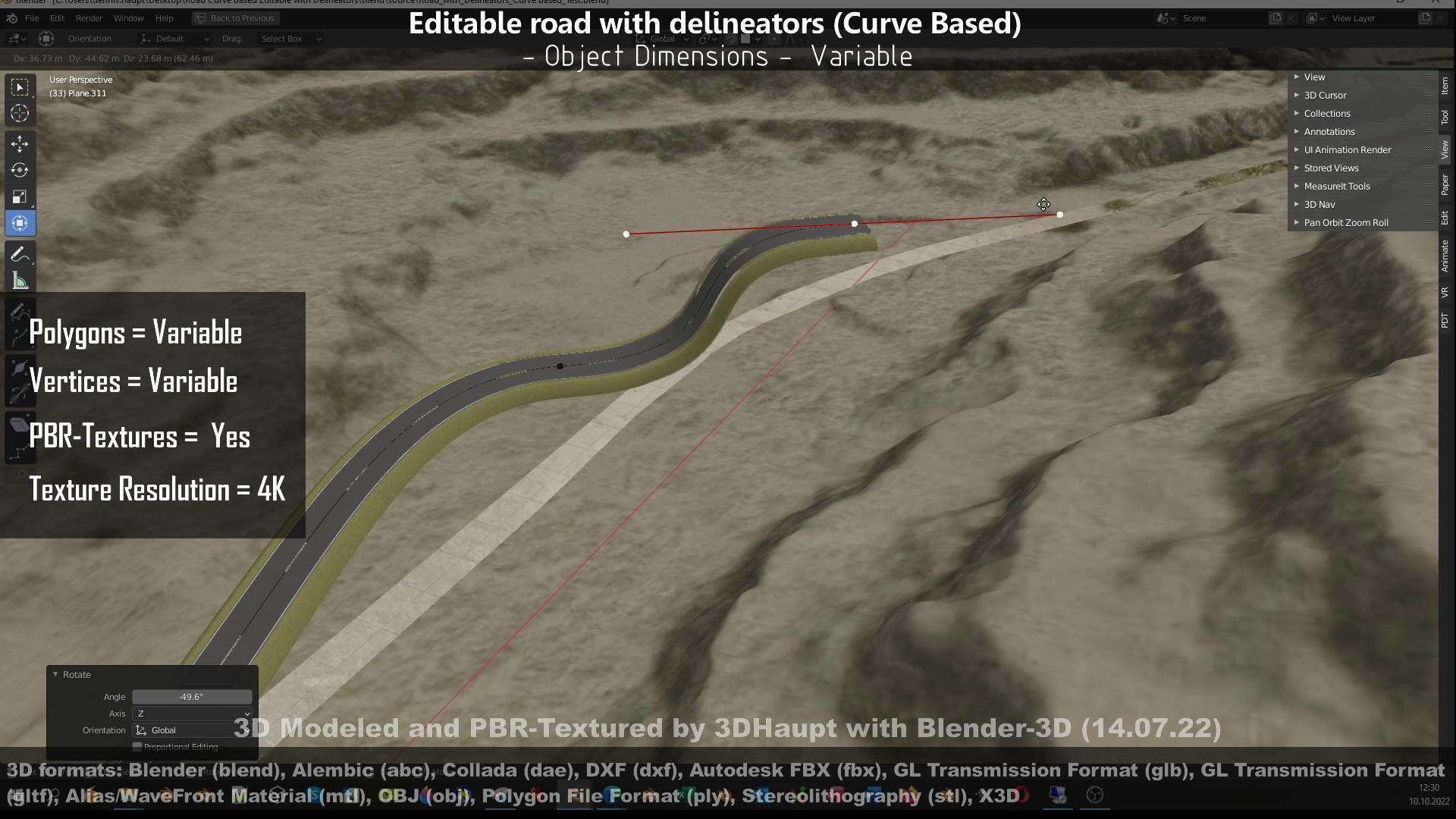 Editable Road with Delineators - Curve Based Low-poly 3D model_62