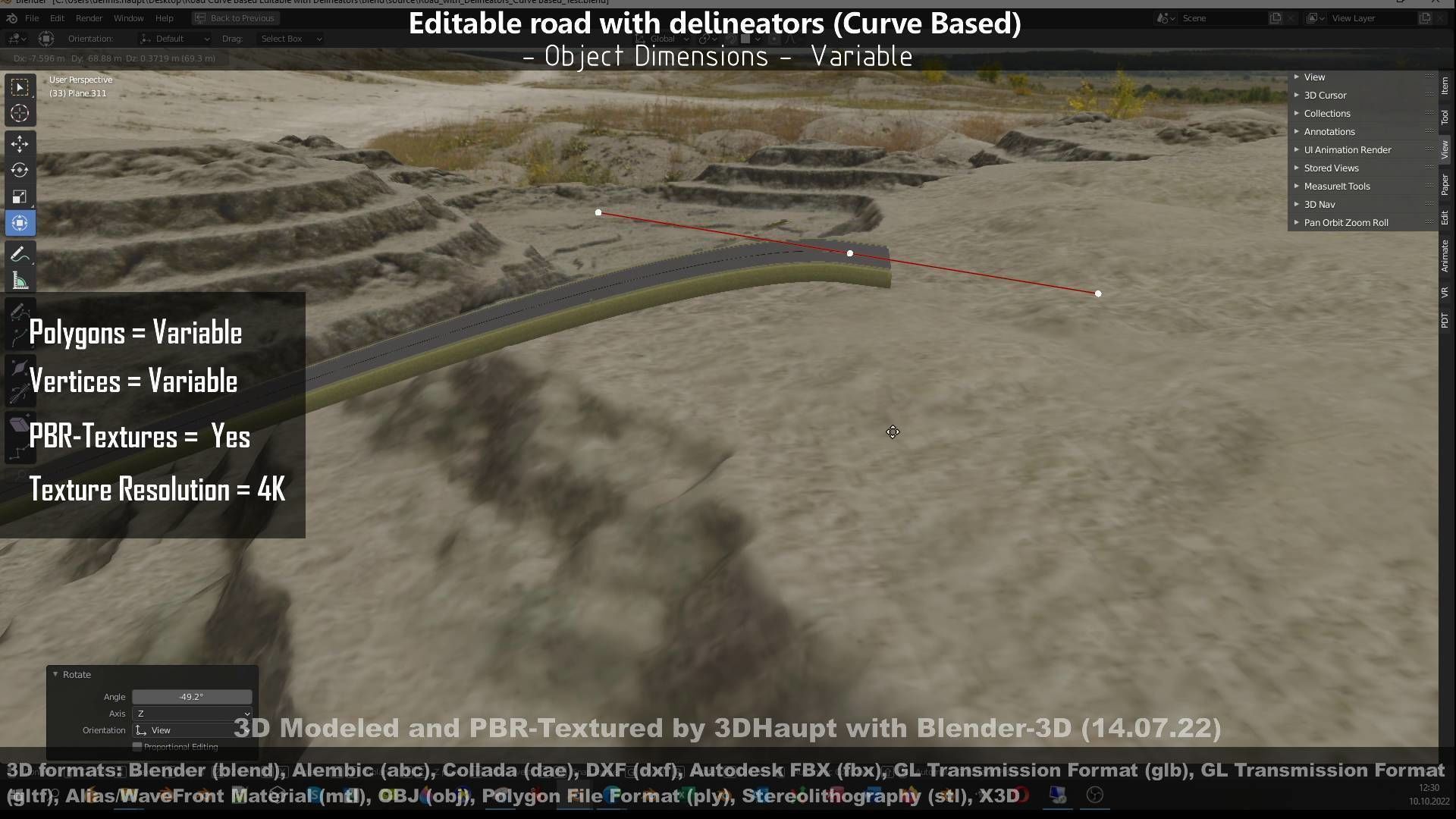 Editable Road with Delineators - Curve Based Low-poly 3D model_76
