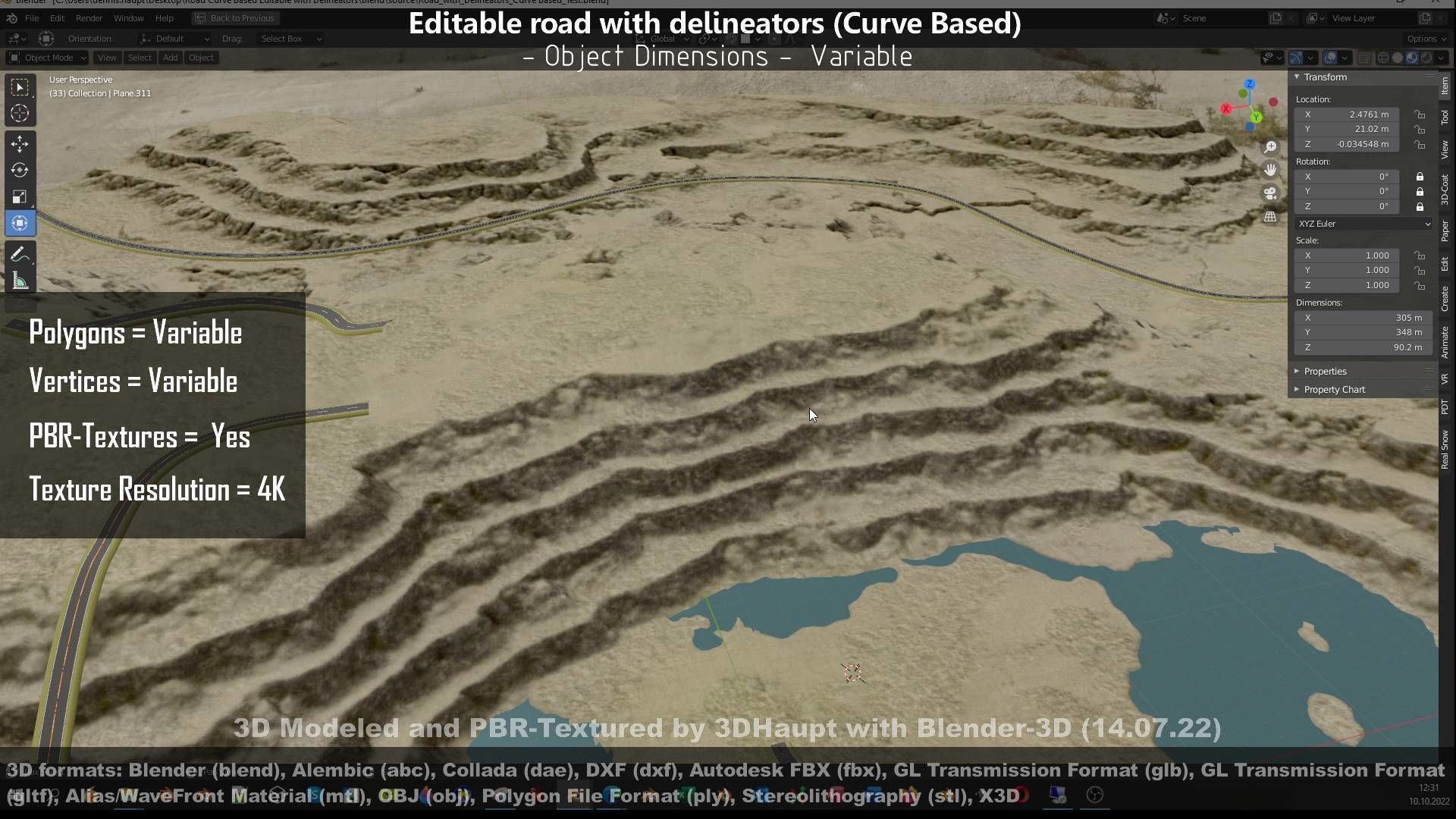 Editable Road with Delineators - Curve Based Low-poly 3D model_148