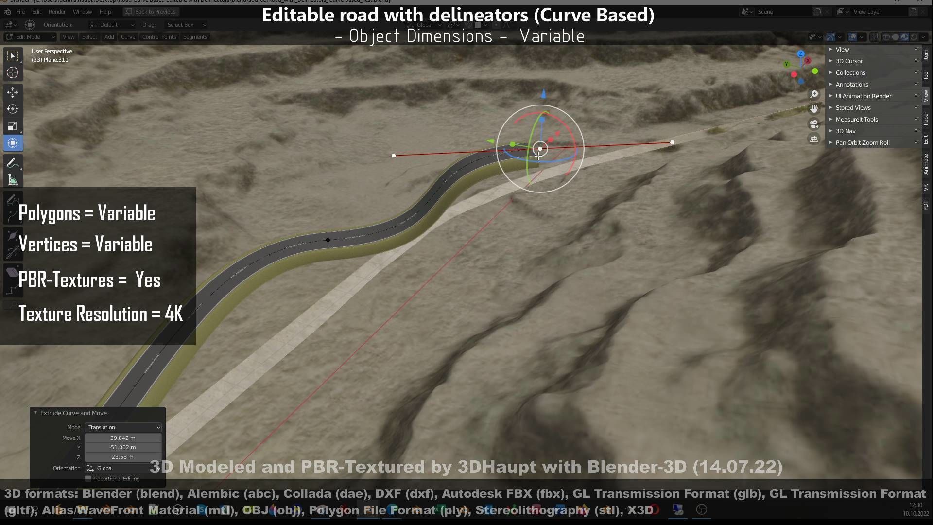 Editable Road with Delineators - Curve Based Low-poly 3D model_63