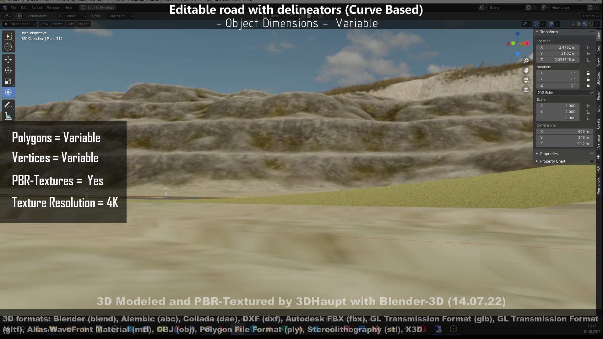 Editable Road with Delineators - Curve Based Low-poly 3D model_73