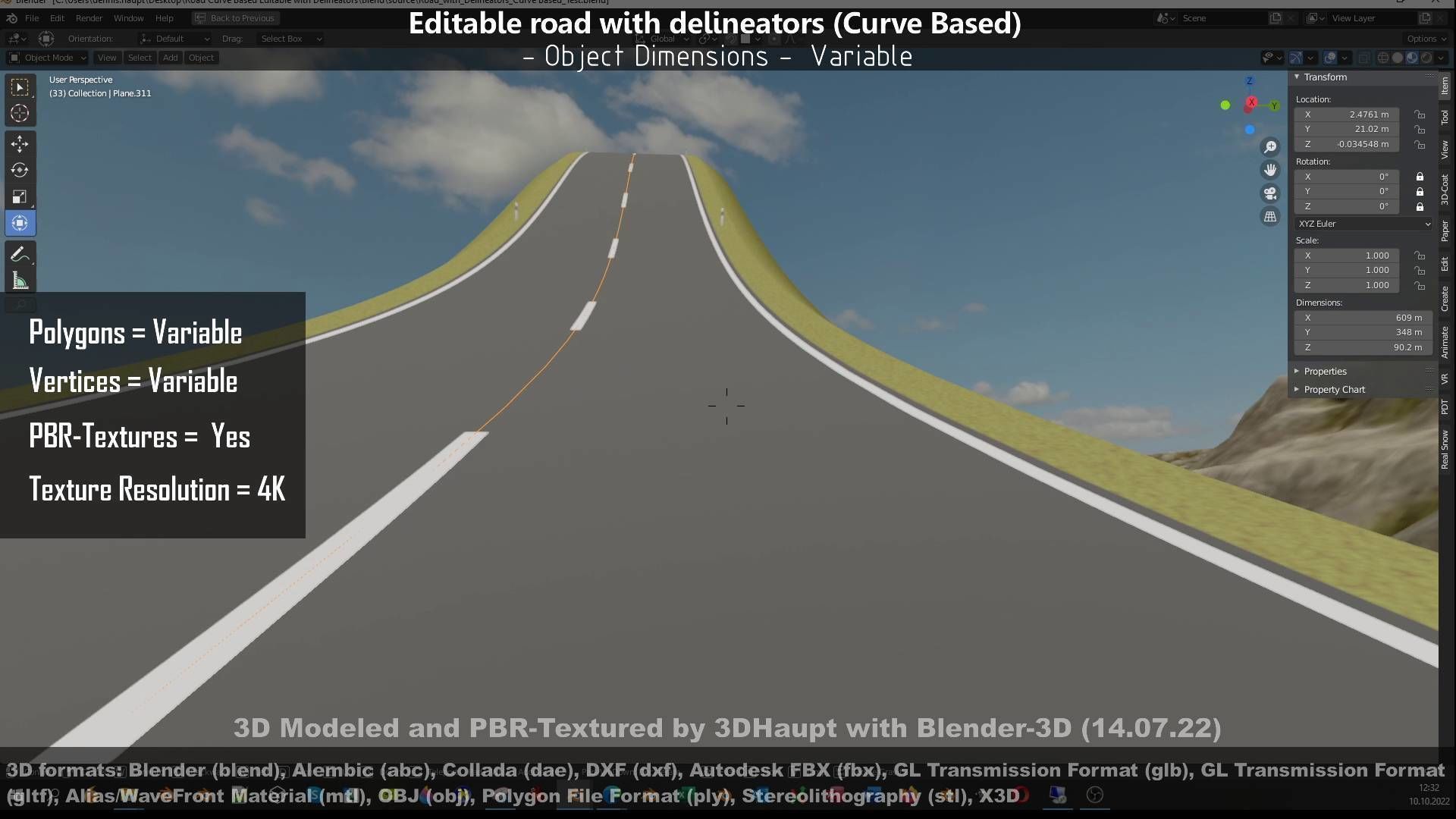 Editable Road with Delineators - Curve Based Low-poly 3D model_32