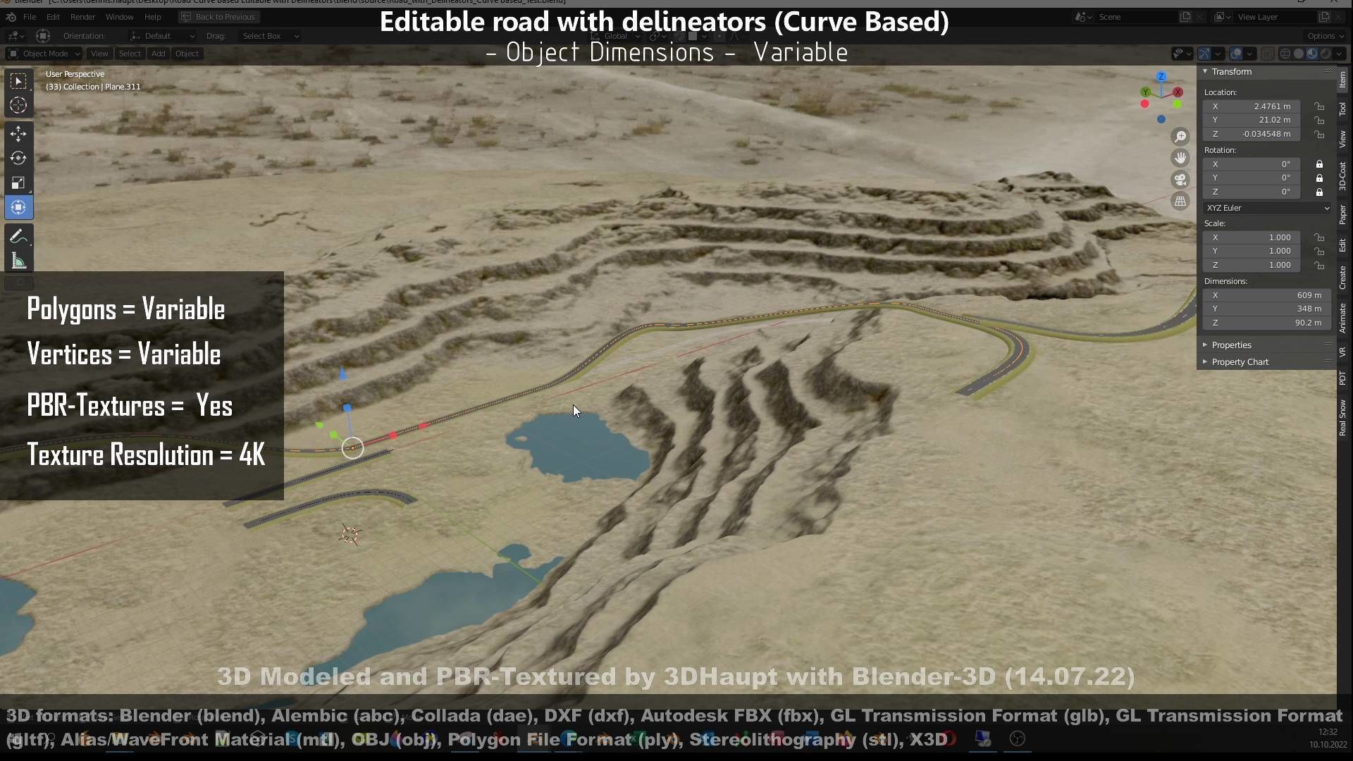 Editable Road with Delineators - Curve Based Low-poly 3D model_19