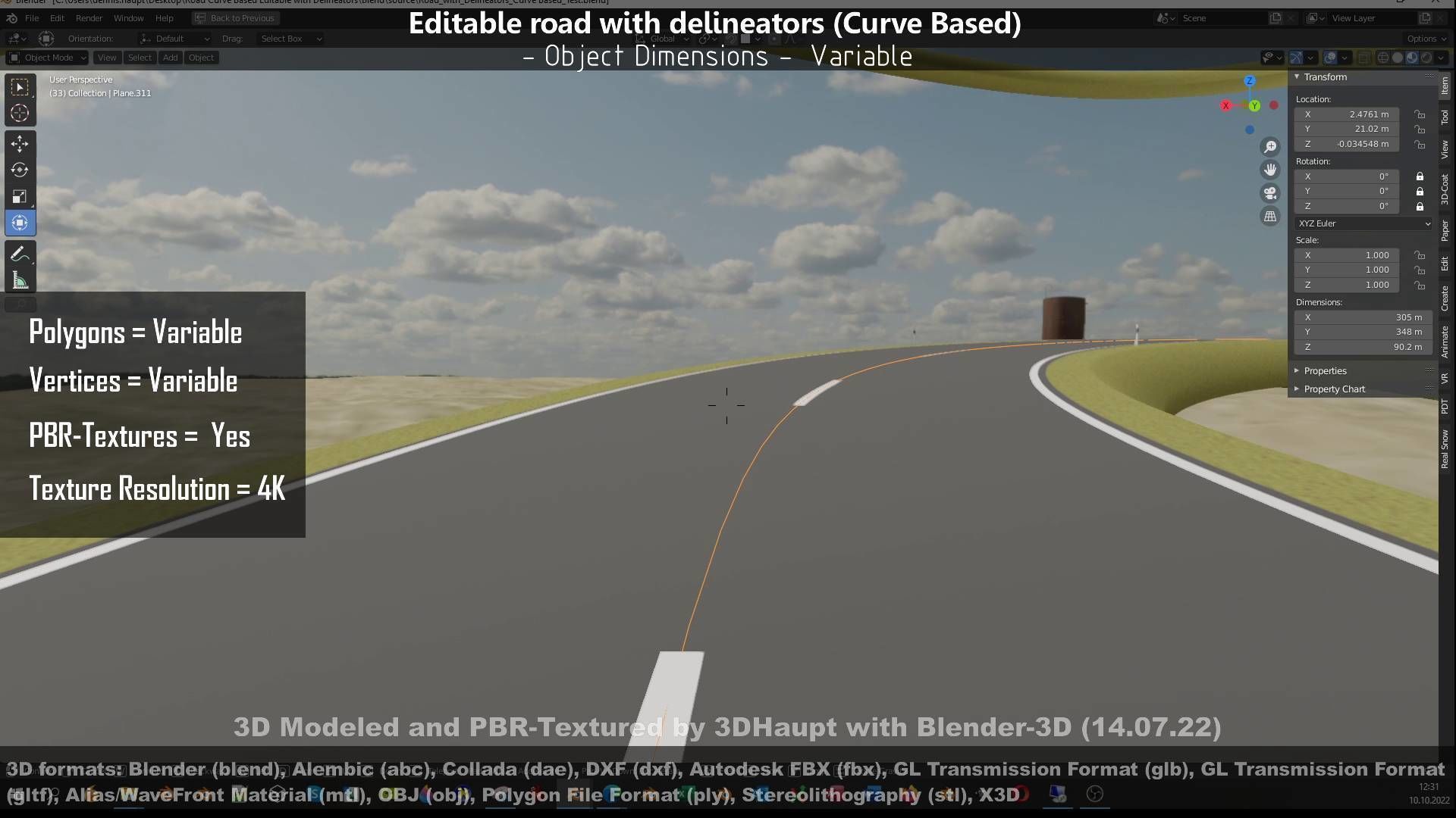 Editable Road with Delineators - Curve Based Low-poly 3D model_43