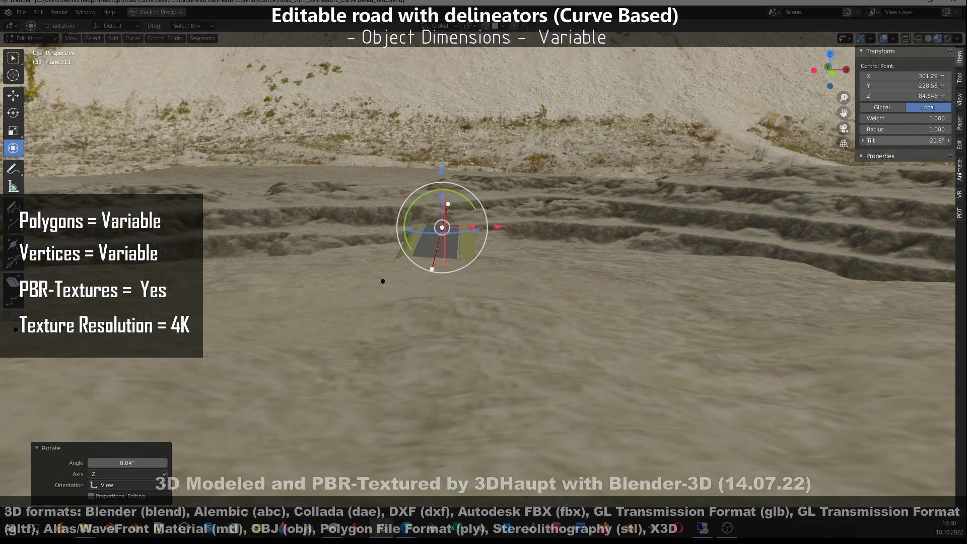 Editable Road with Delineators - Curve Based Low-poly 3D model_89