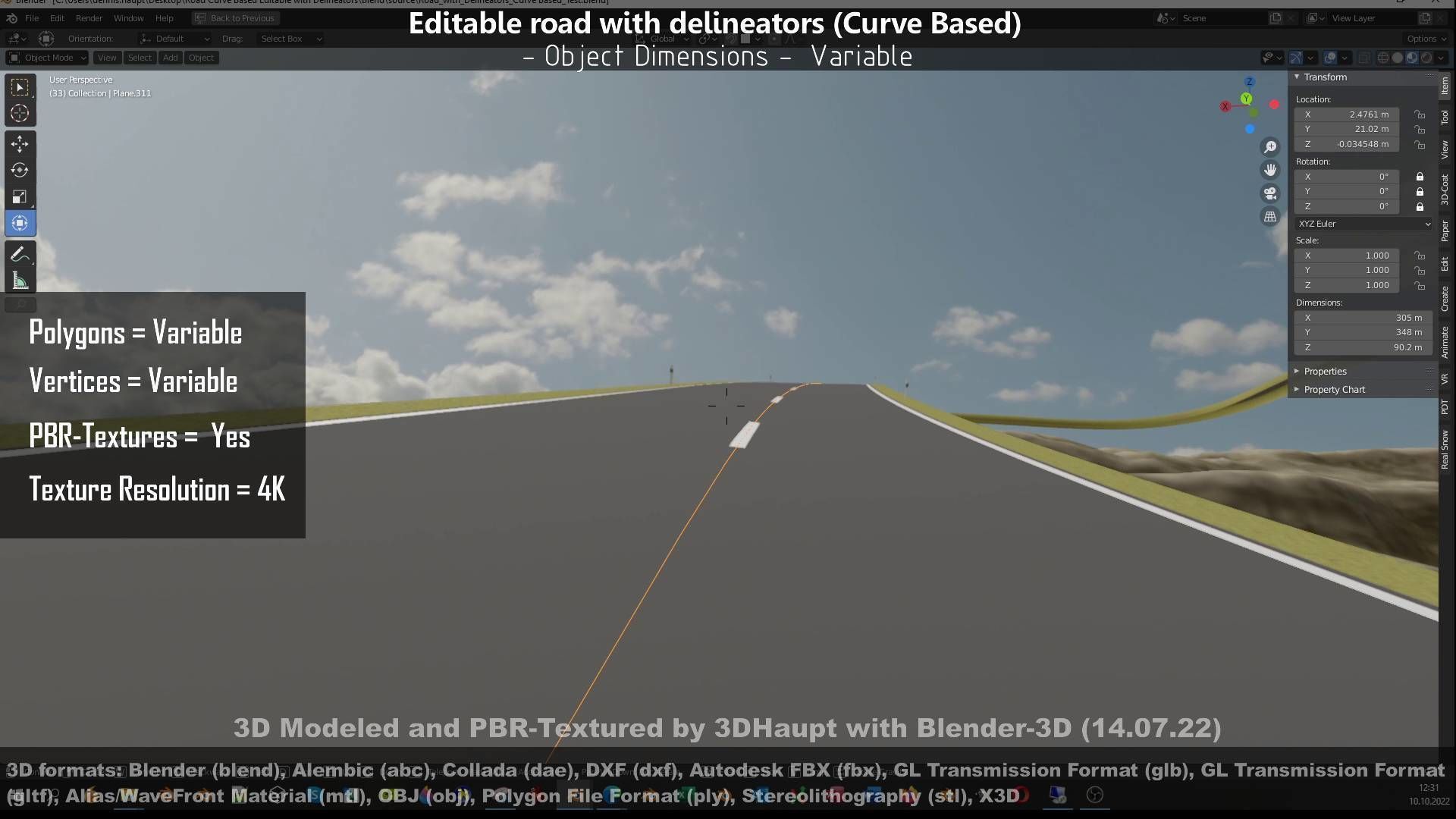 Editable Road with Delineators - Curve Based Low-poly 3D model_78