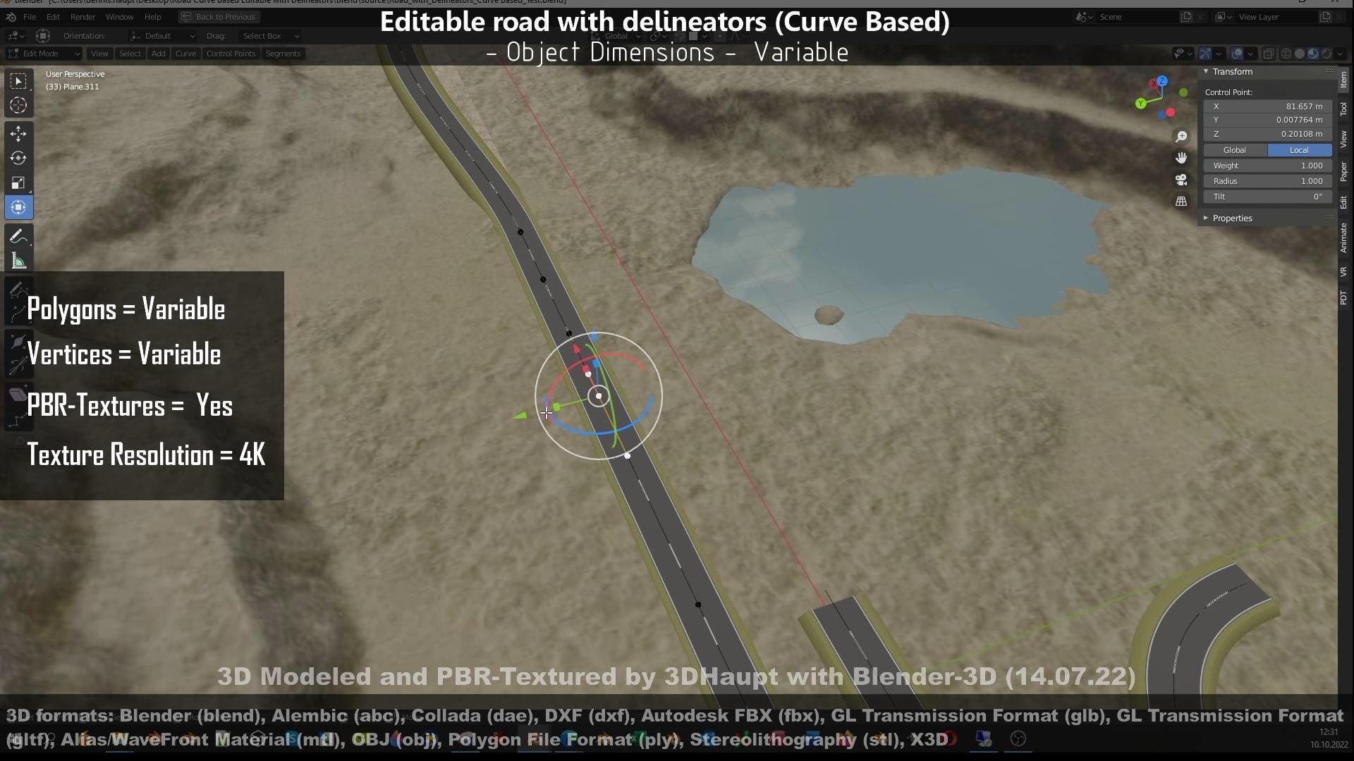 Editable Road with Delineators - Curve Based Low-poly 3D model_135