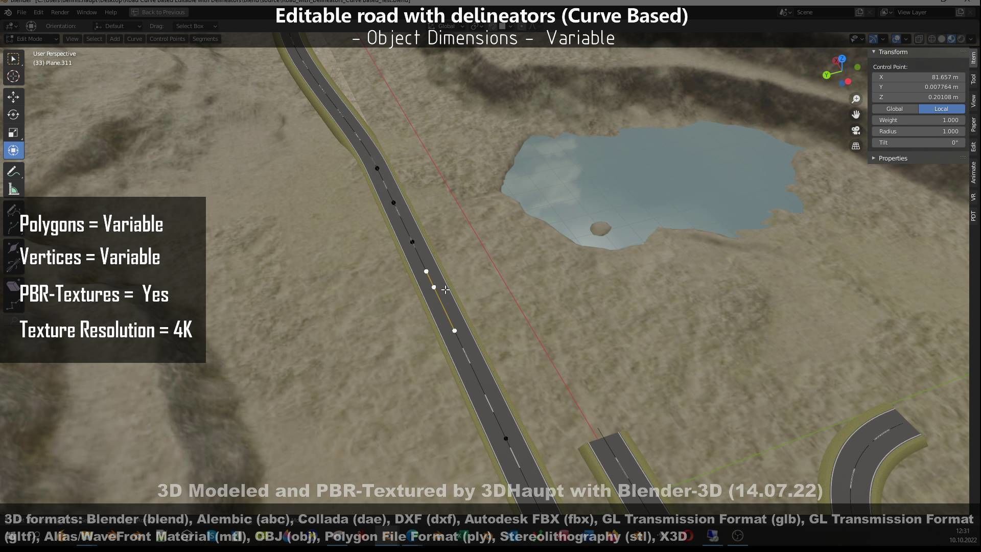 Editable Road with Delineators - Curve Based Low-poly 3D model_53