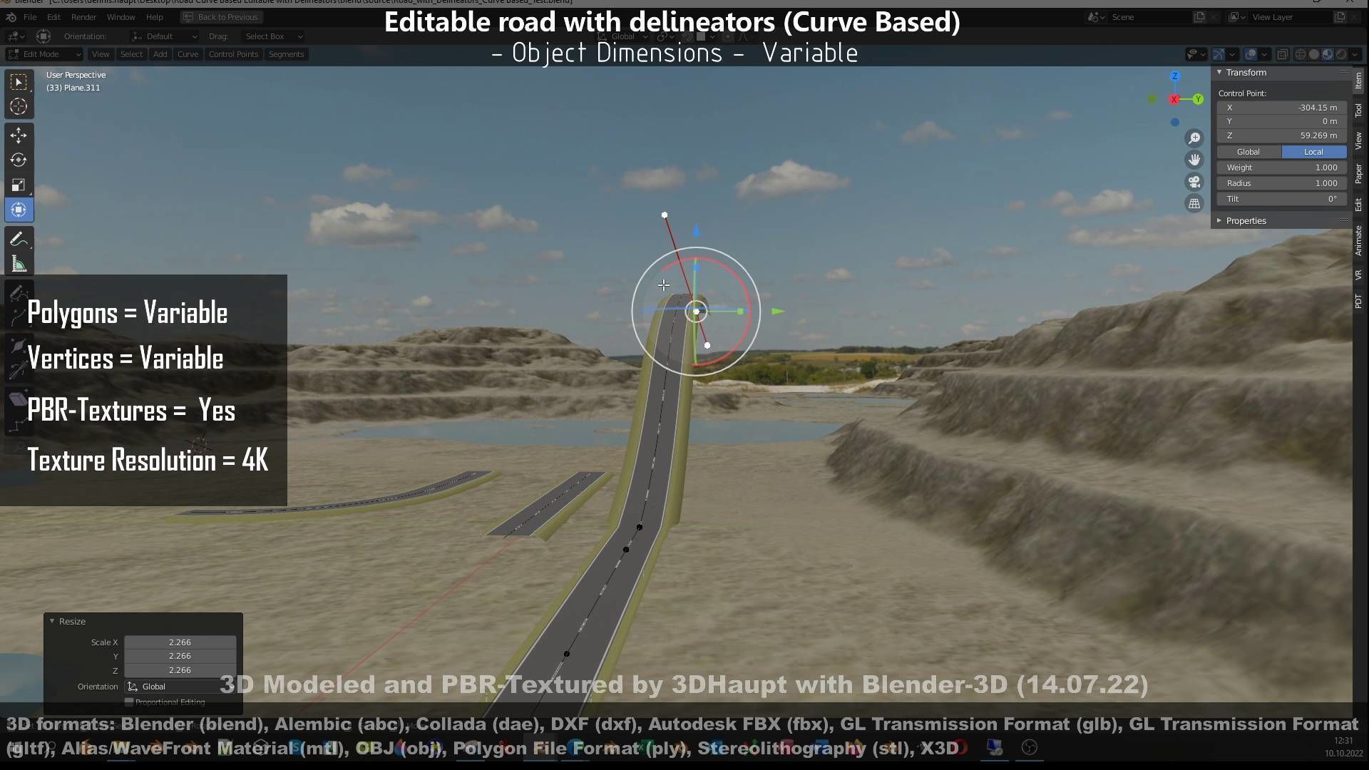 Editable Road with Delineators - Curve Based Low-poly 3D model_79