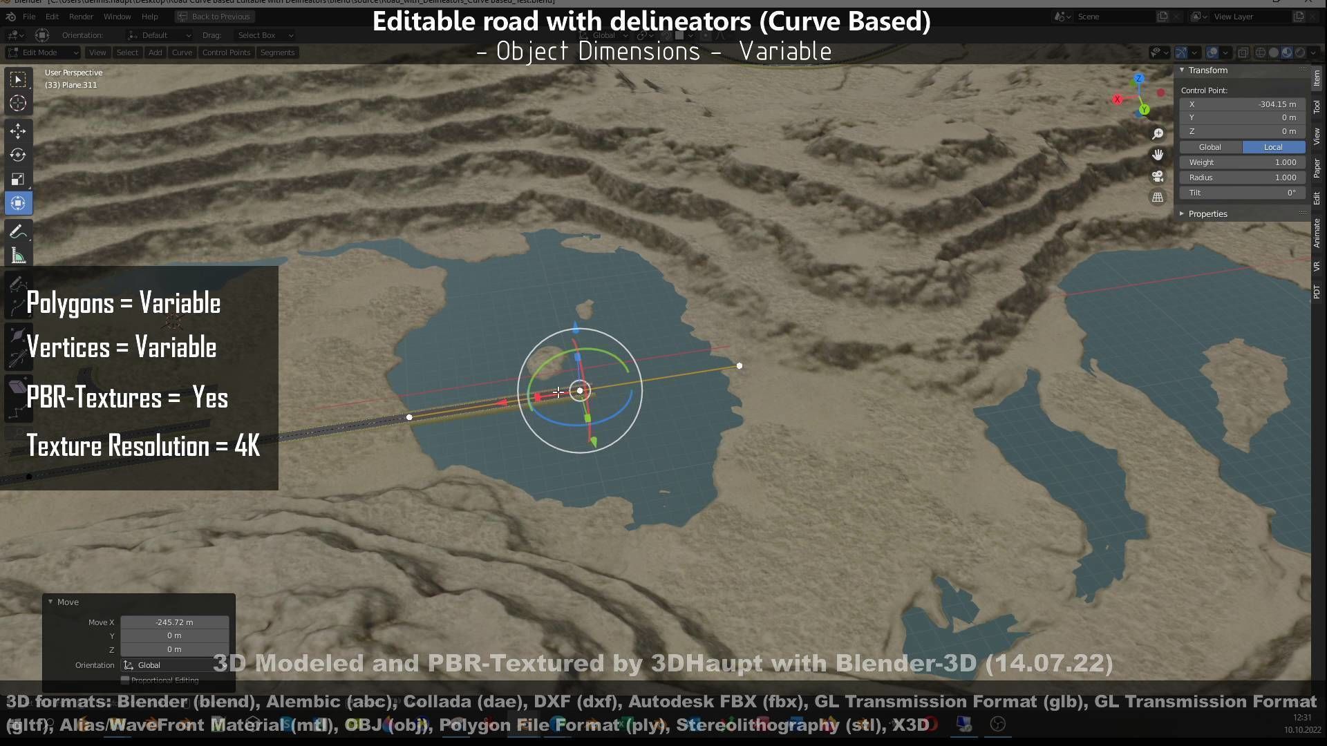 Editable Road with Delineators - Curve Based Low-poly 3D model_133